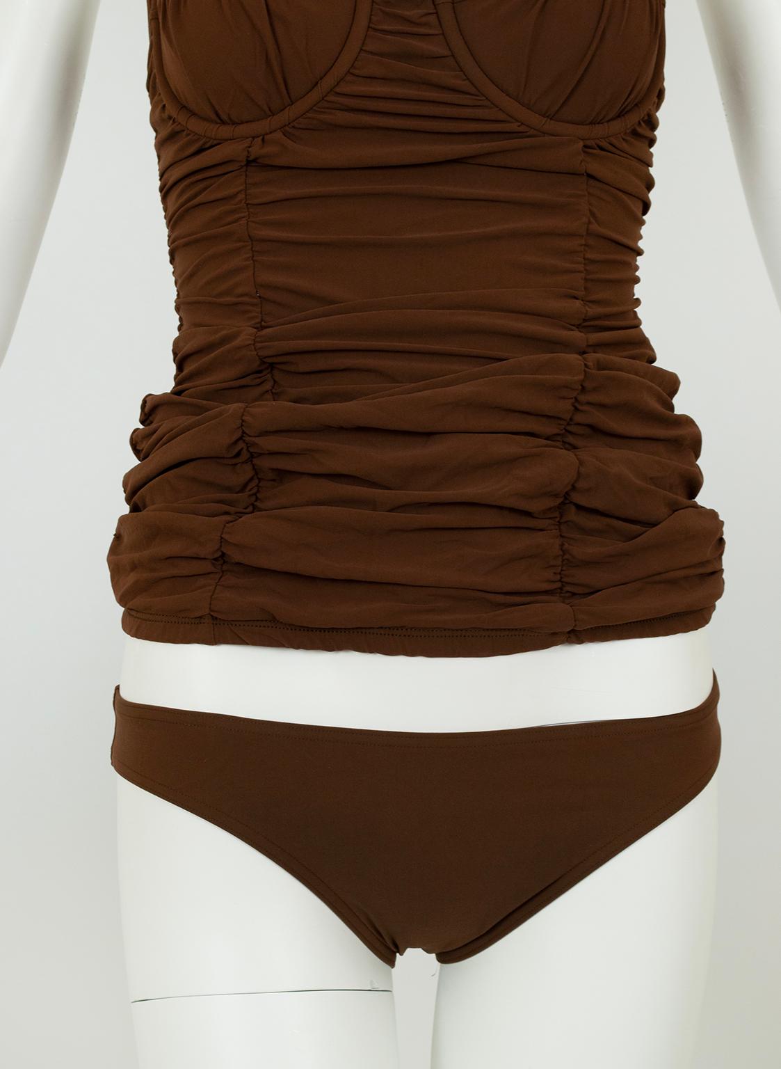 Michael Kors Collection Brown Shirred Bustier Pinup Tankini Swimsuit – XS, 2006 For Sale 9