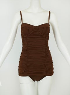 Michael Kors Collection Brown Shirred Bustier Pinup Tankini Swimsuit – XS, 2006