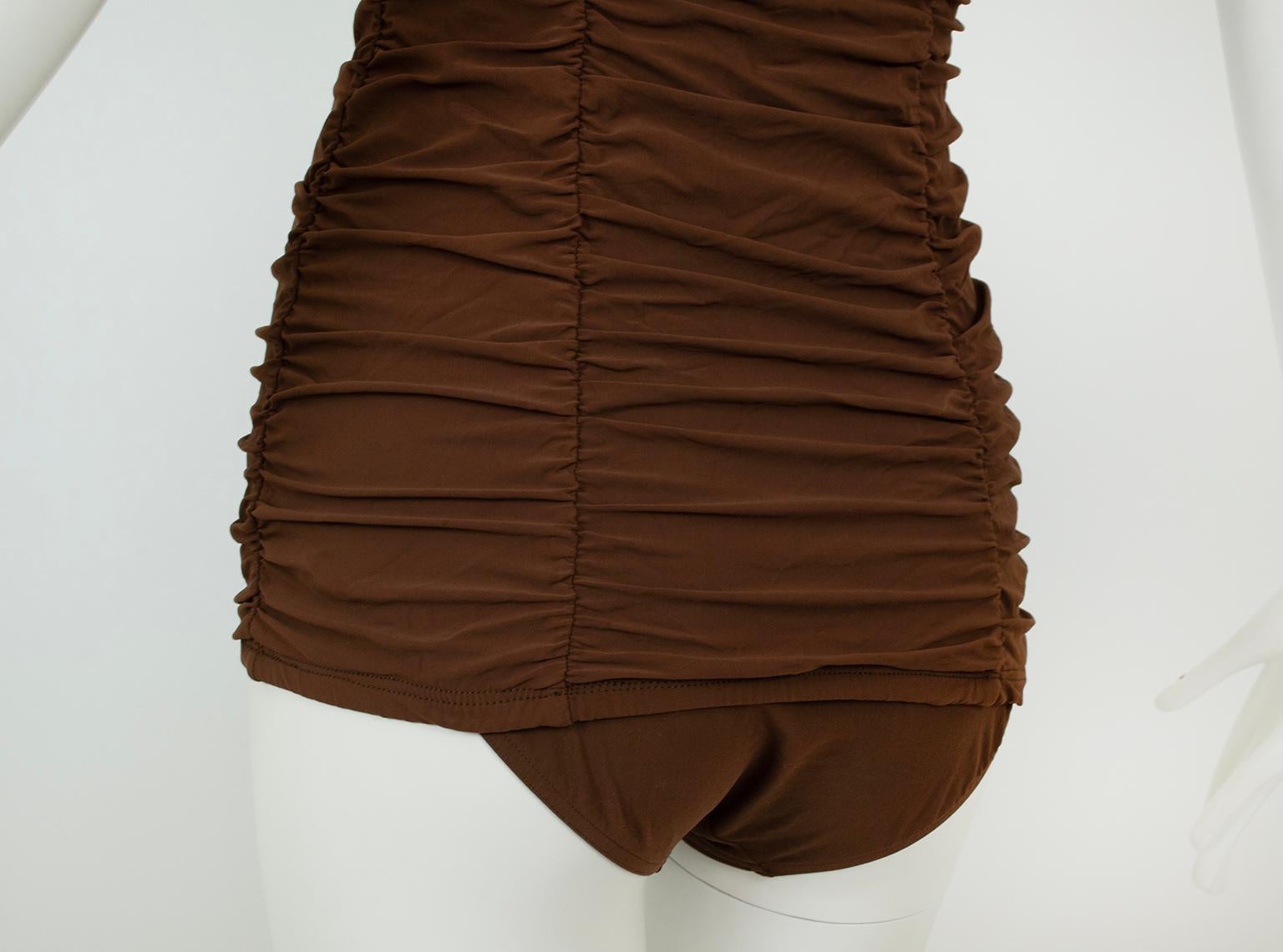Michael Kors Collection Brown Shirred Bustier Pinup Tankini Swimsuit – XS, 2006 For Sale 2