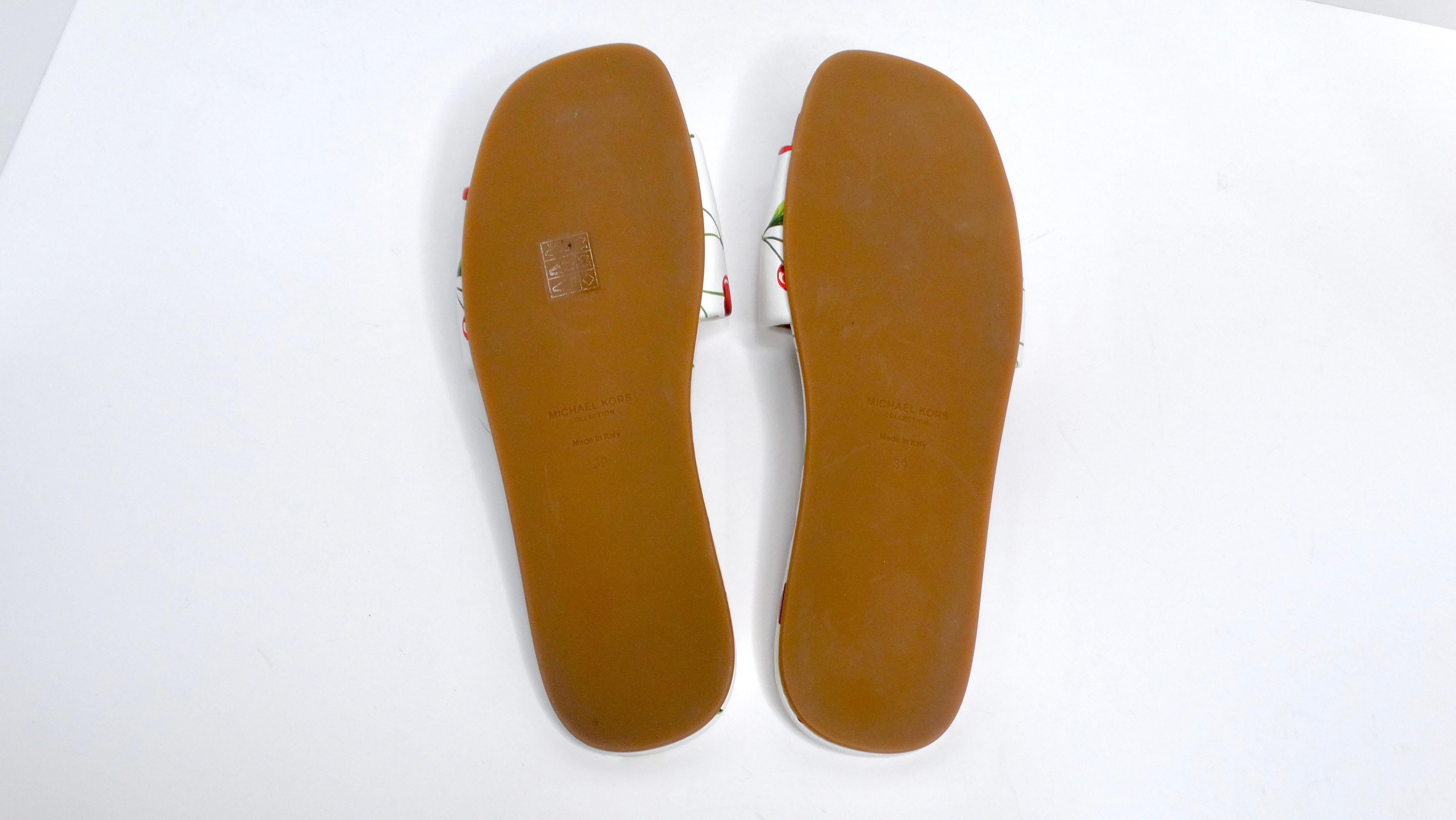 Michael Kors Collection Cherry Print Leather Delphine Slides For Sale 1