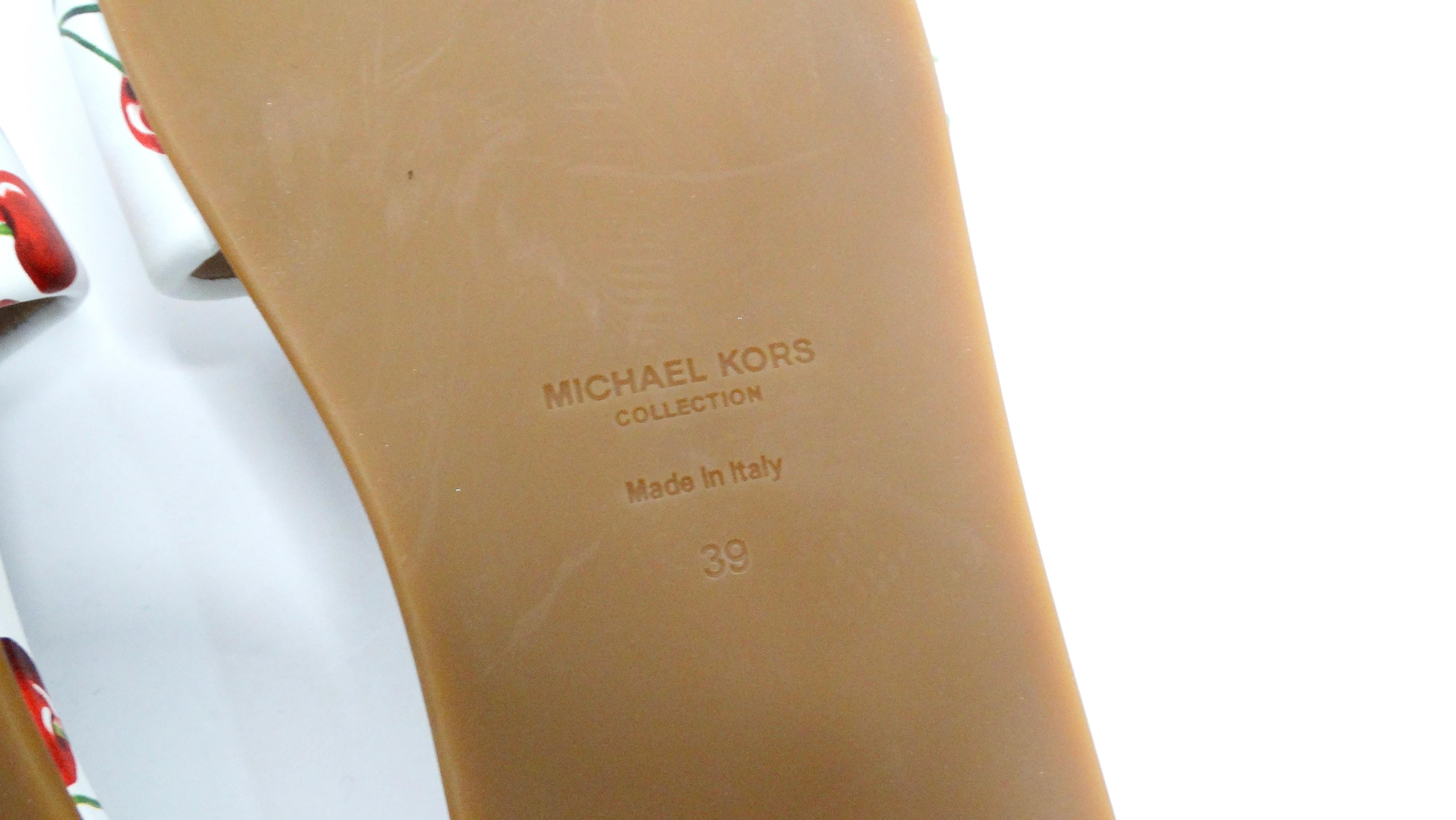 Michael Kors Collection Cherry Print Leather Delphine Slides For Sale 2