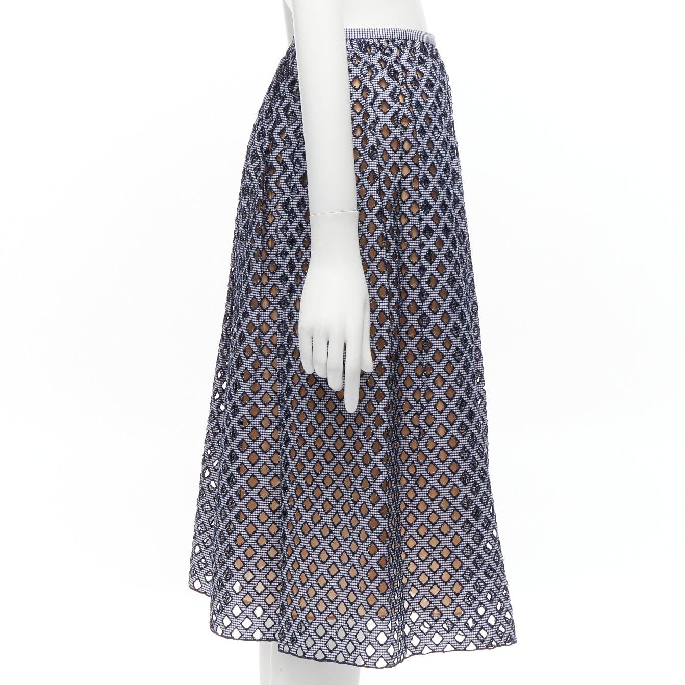MICHAEL KORS COLLECTION cotton lattice grid cut out A-line midi skirt US0 XS In Excellent Condition For Sale In Hong Kong, NT