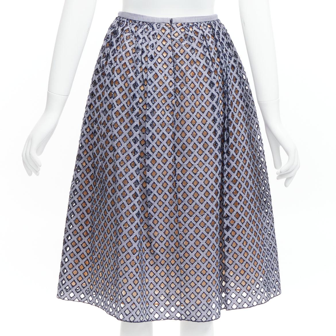 Women's MICHAEL KORS COLLECTION cotton lattice grid cut out A-line midi skirt US0 XS For Sale