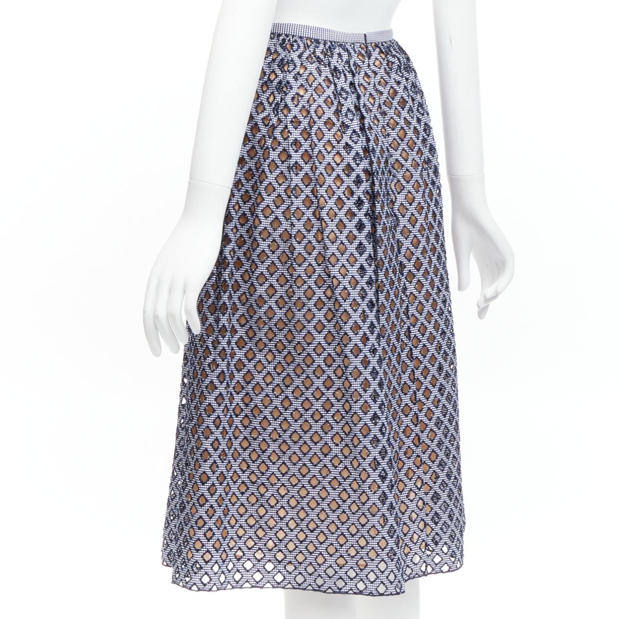 MICHAEL KORS COLLECTION cotton lattice grid cut out A-line midi skirt US0 XS For Sale 1