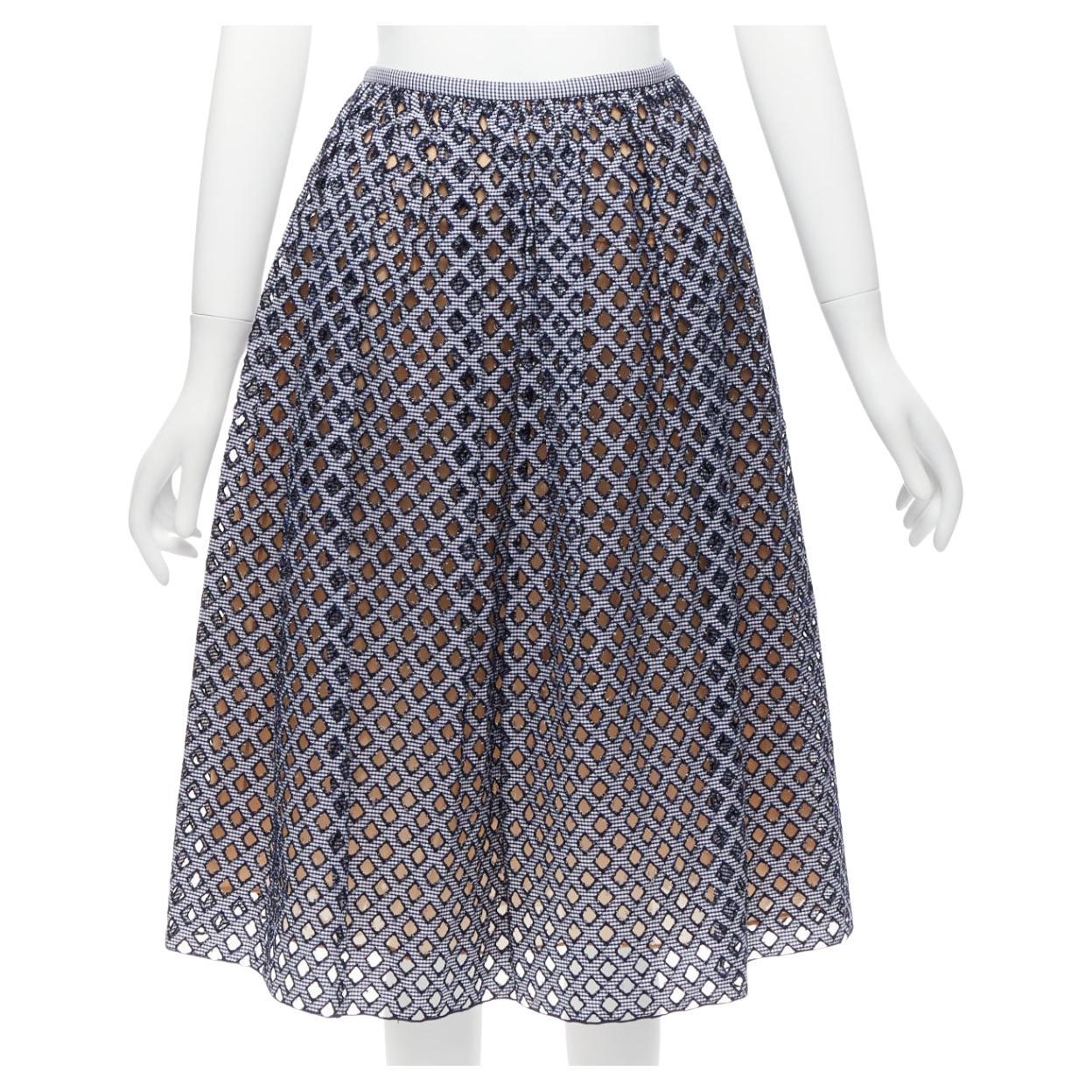 MICHAEL KORS COLLECTION cotton lattice grid cut out A-line midi skirt US0 XS For Sale