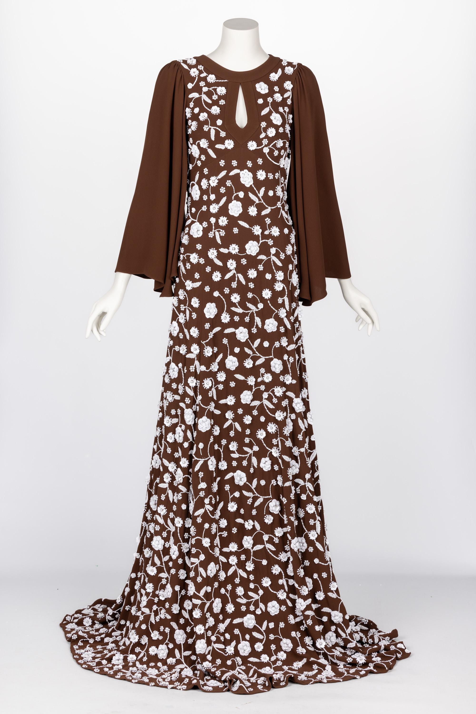 Stunning Michael Kors runway look #55 gown with a cut-out front and large cut-out open back.

This is the gown version of that runway look, just longer and better!!
Done in brown silk, with allover intricate sequin and  beadwork. 
Fully lined in