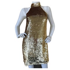 Vintage Michael Kors Collection Gold Fish Scale Sequin Halter Mini Dress 