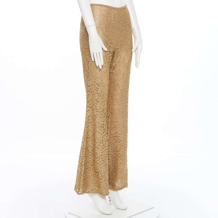MICHAEL KORS COLLECTION gold floral lace nude lined flared pants US0 at  1stDibs