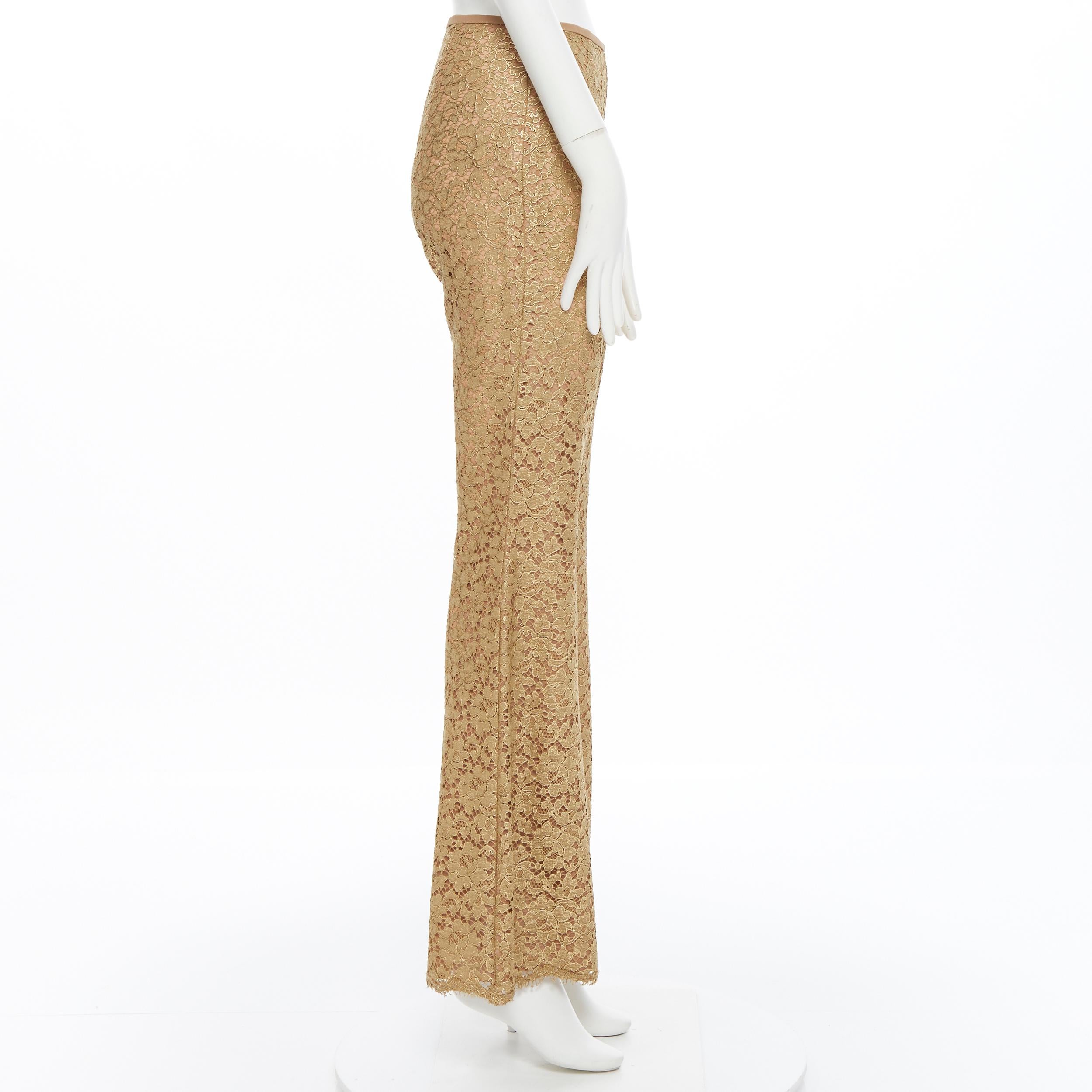 Marrone Michael Kors COLLECTION pantaloni svasati in pizzo floreale oro foderati di nudo US0