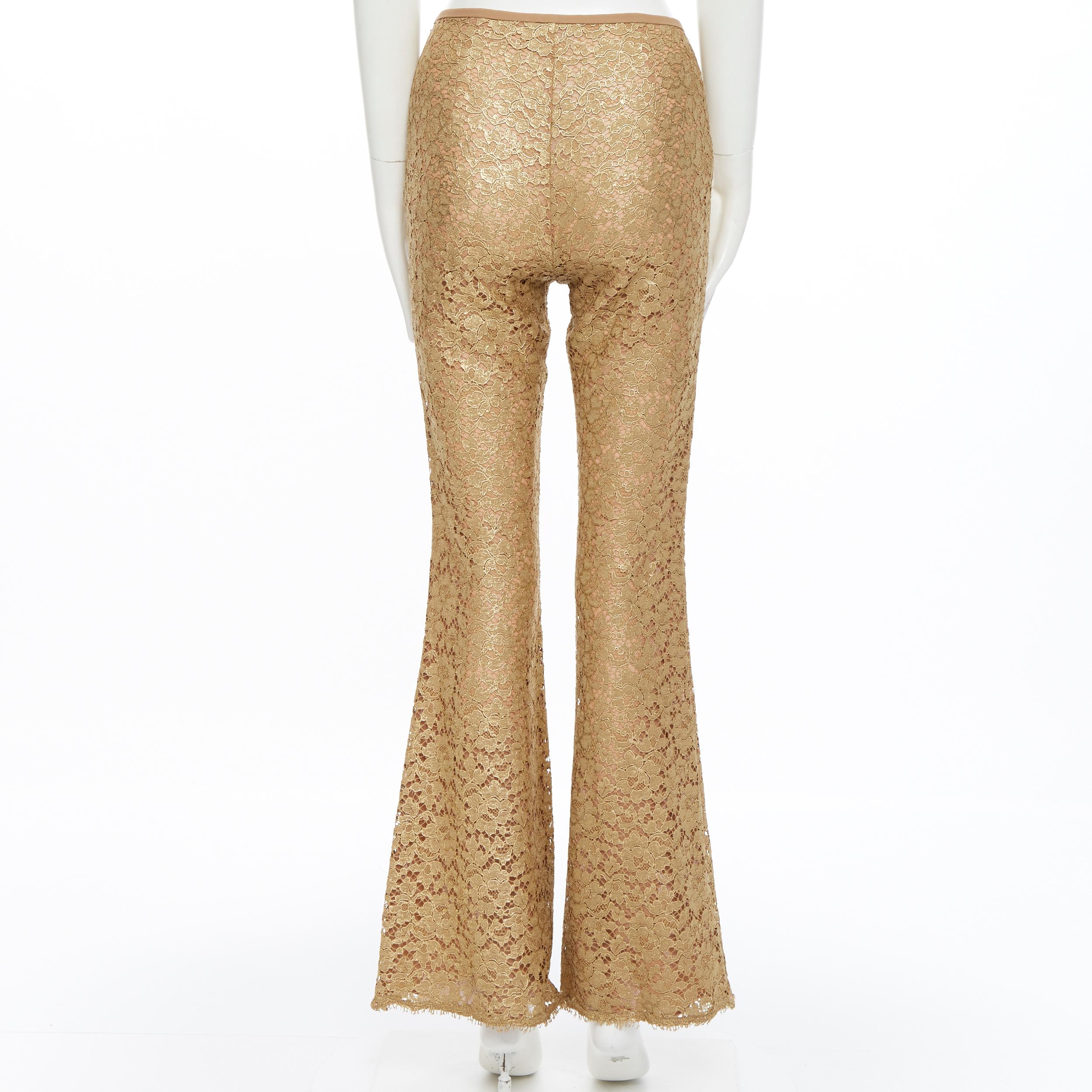Michael Kors COLLECTION pantaloni svasati in pizzo floreale oro foderati di nudo US0 In condizioni ottime a Hong Kong, NT