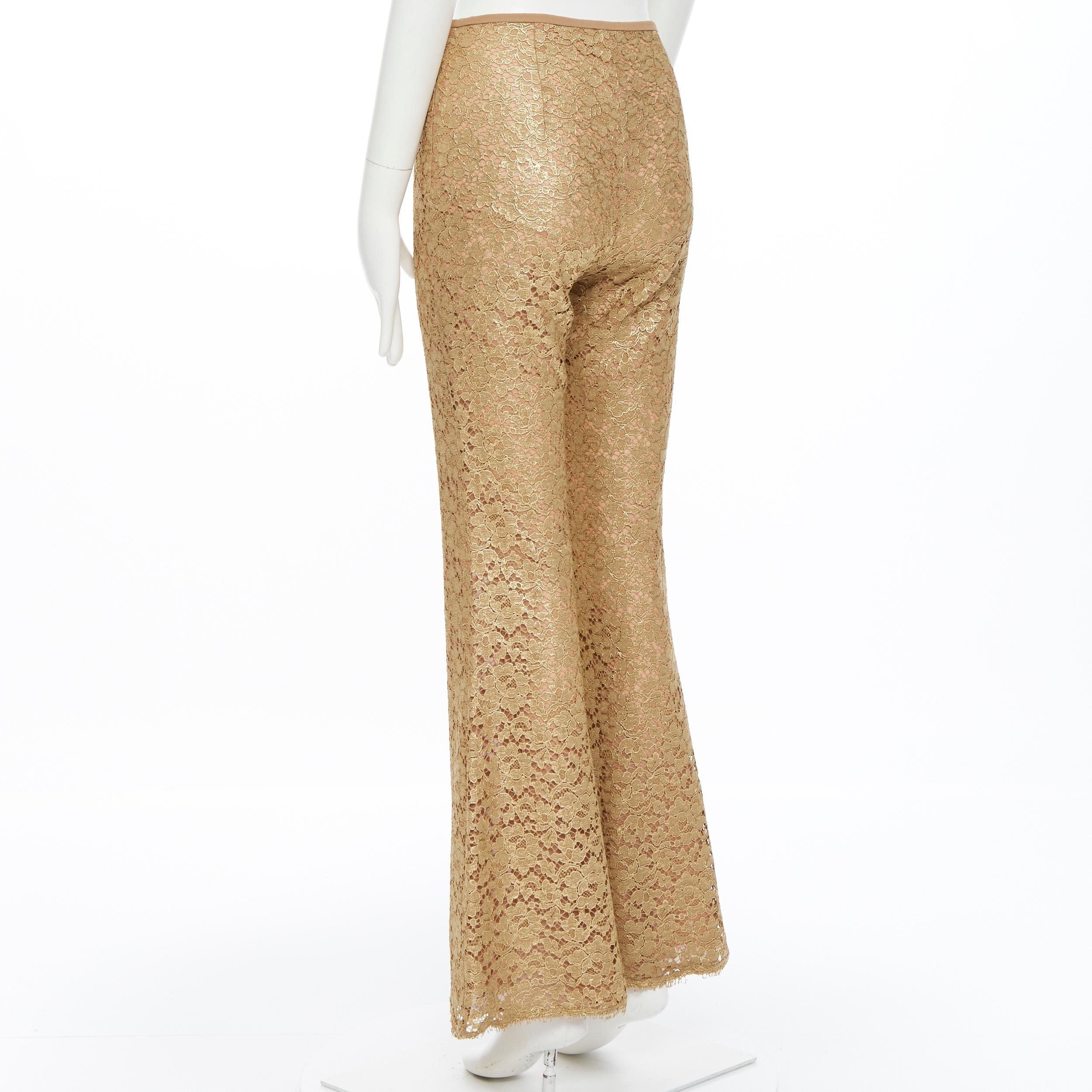 Donna Michael Kors COLLECTION pantaloni svasati in pizzo floreale oro foderati di nudo US0