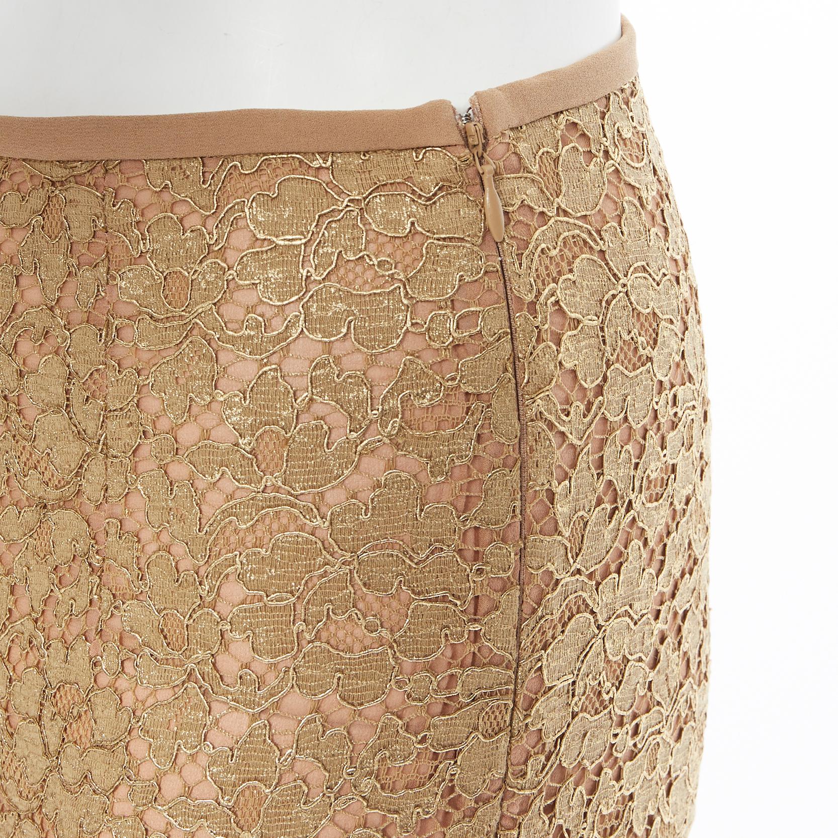 Michael Kors COLLECTION pantaloni svasati in pizzo floreale oro foderati di nudo US0 1