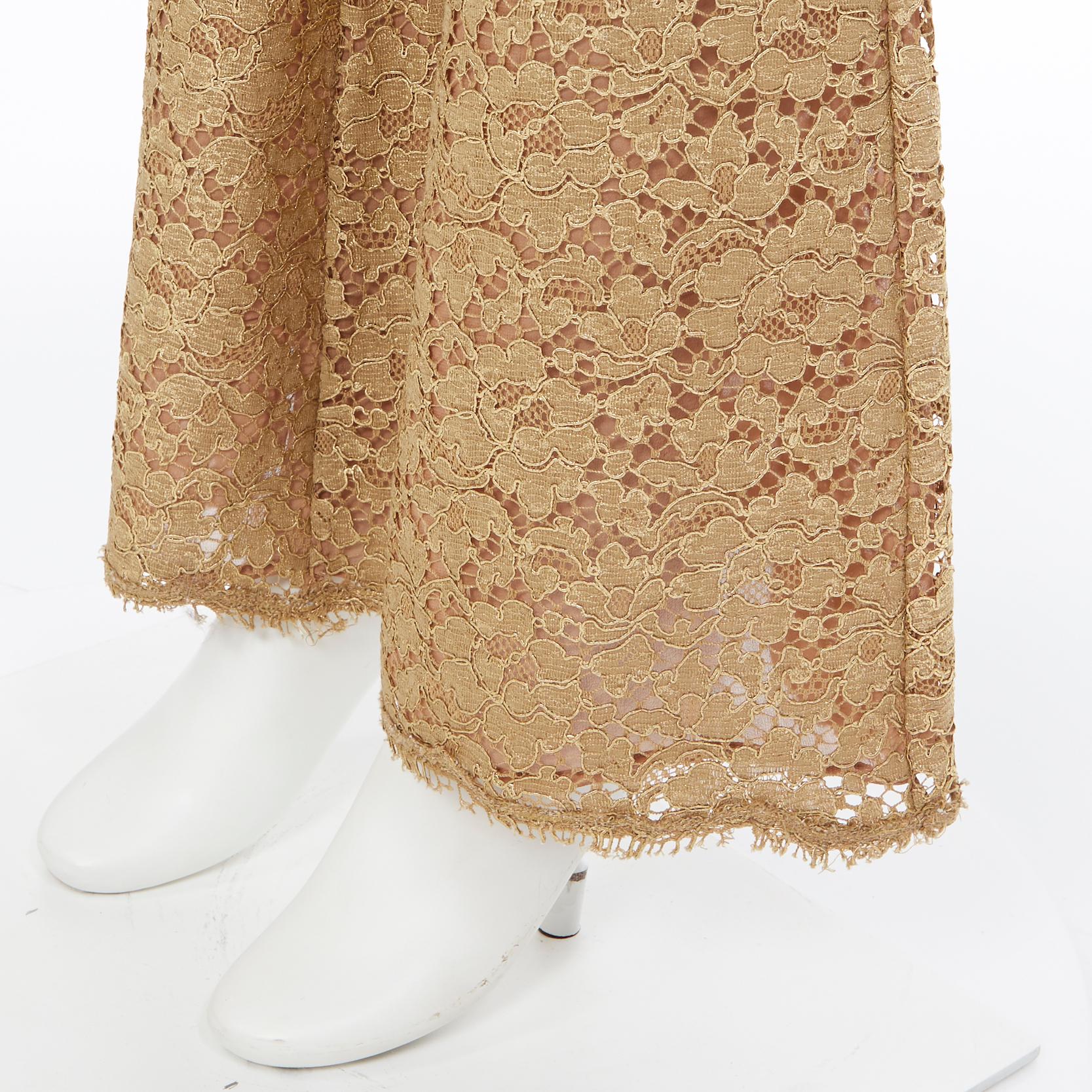 Michael Kors COLLECTION pantaloni svasati in pizzo floreale oro foderati di nudo US0 2