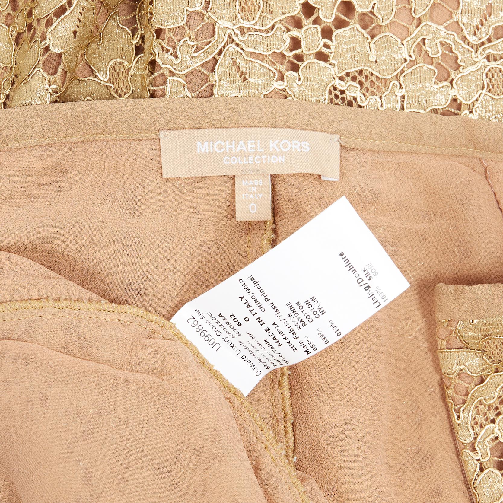 Michael Kors COLLECTION pantaloni svasati in pizzo floreale oro foderati di nudo US0 3