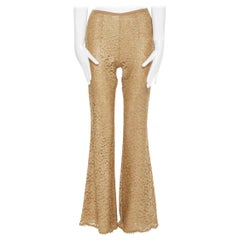 MICHAEL KORS COLLECTION gold floral lace nude lined flared pants US0