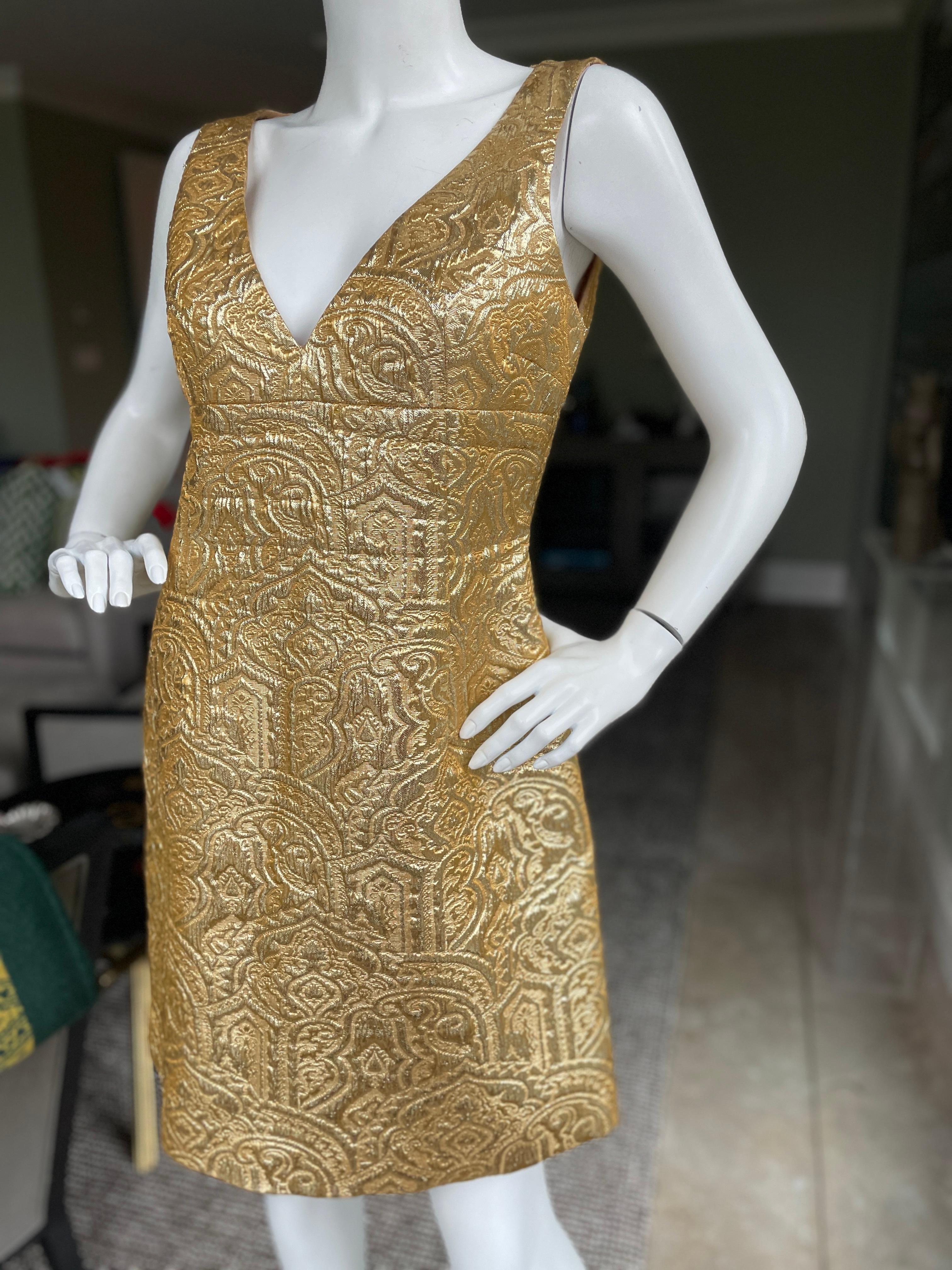 Brown Michael Kors Collection Gold Metallic Brocade Dress For Sale