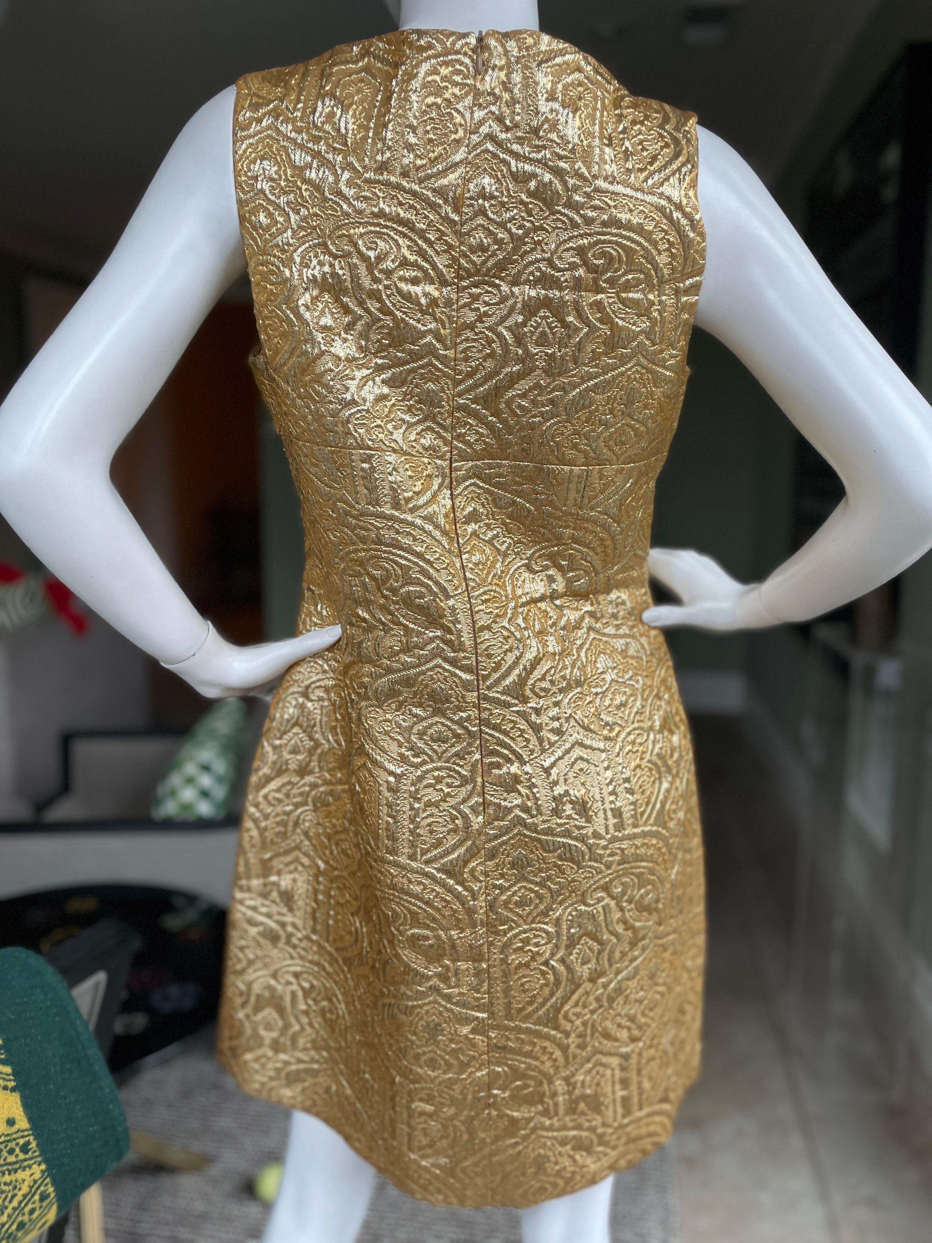 Michael Kors Collection Gold Metallic Brocade Dress In Excellent Condition For Sale In Cloverdale, CA