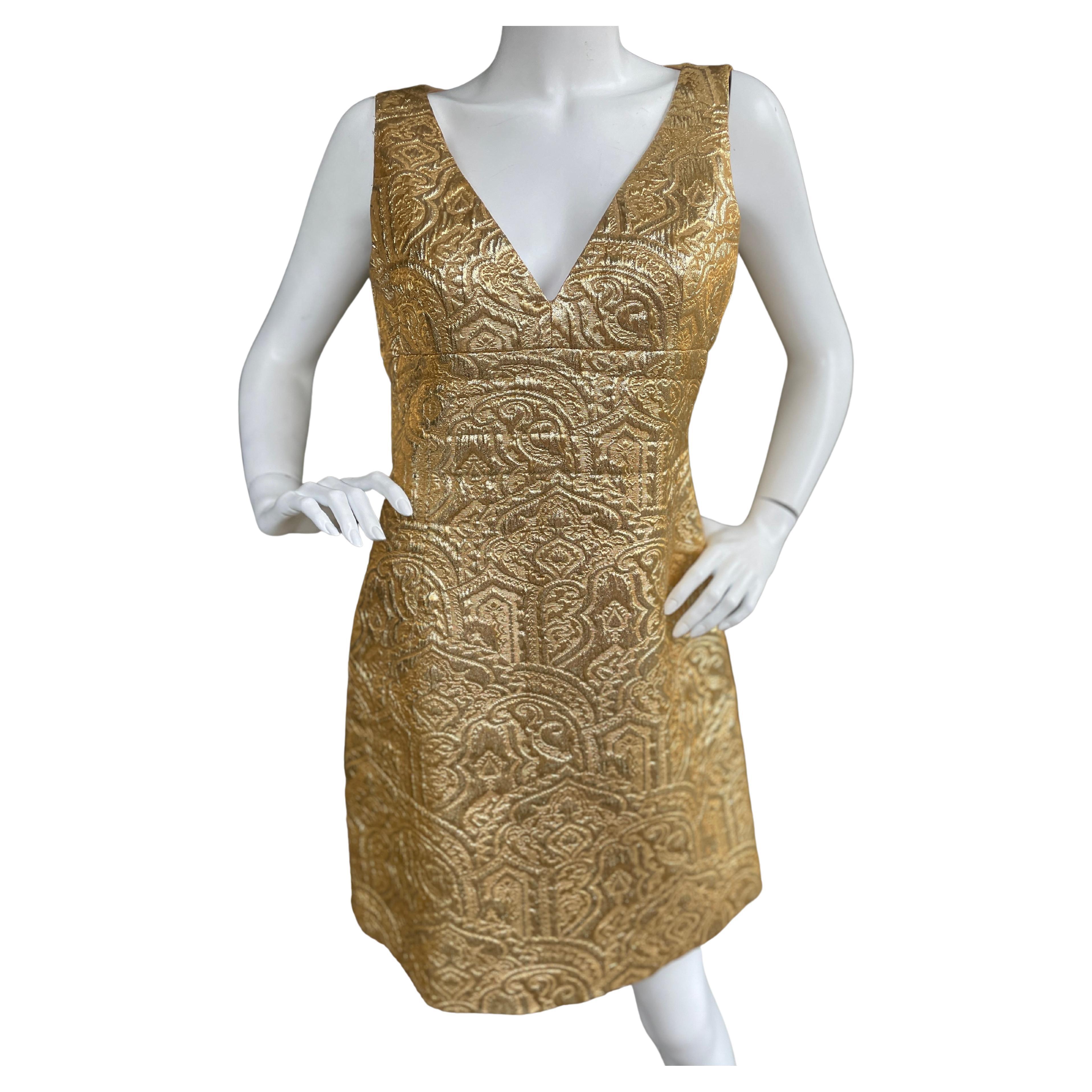 Michael Kors Collection Gold Metallic Brocade Dress For Sale