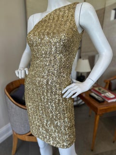 Michael Kors Collection Gold Sequin One Shoulder Mini Dress