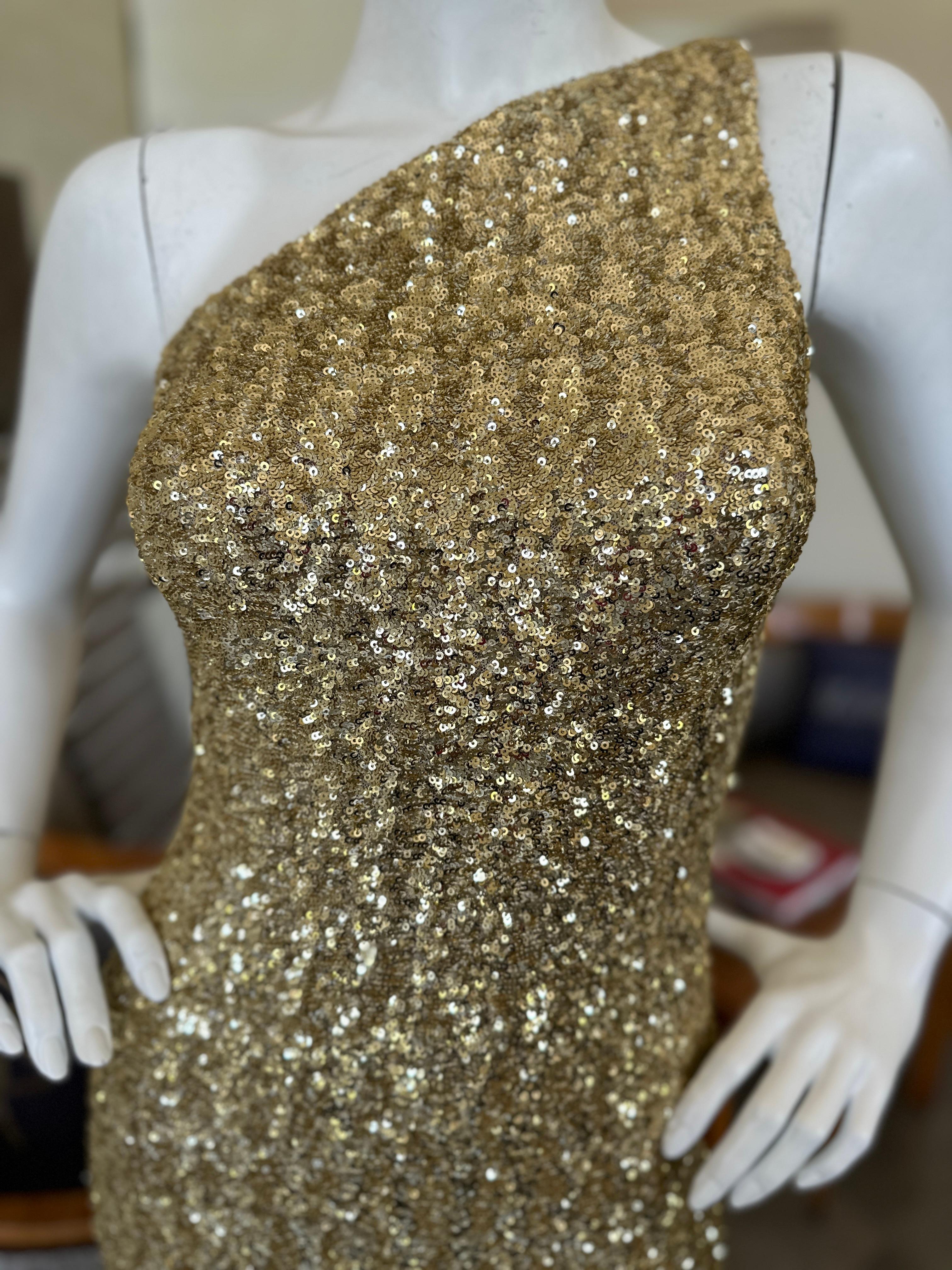 Women's Michael Kors Collection Gold Sequin One Shoulder Mini Dress For Sale