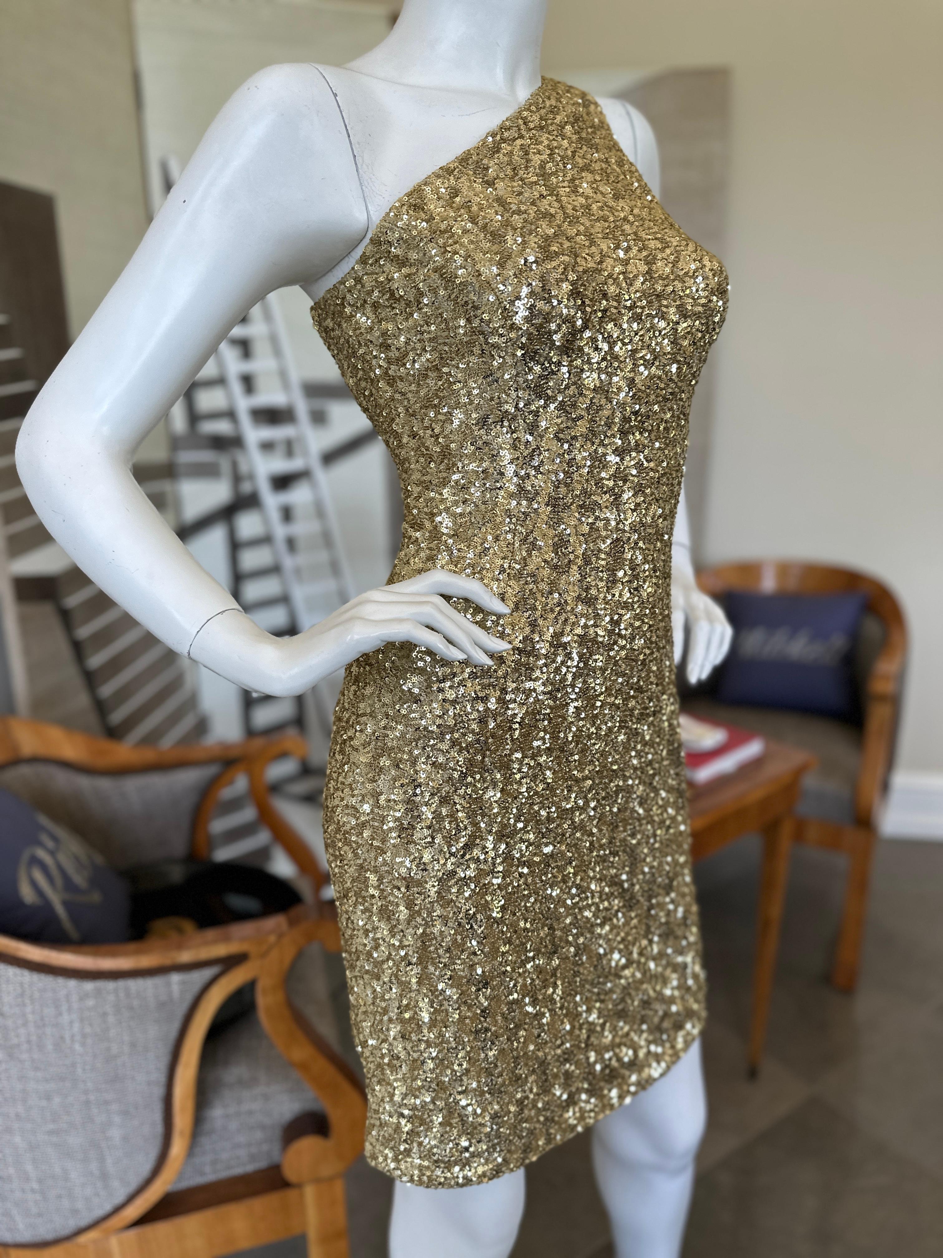 Michael Kors Collection Gold Sequin One Shoulder Mini Dress For Sale 1