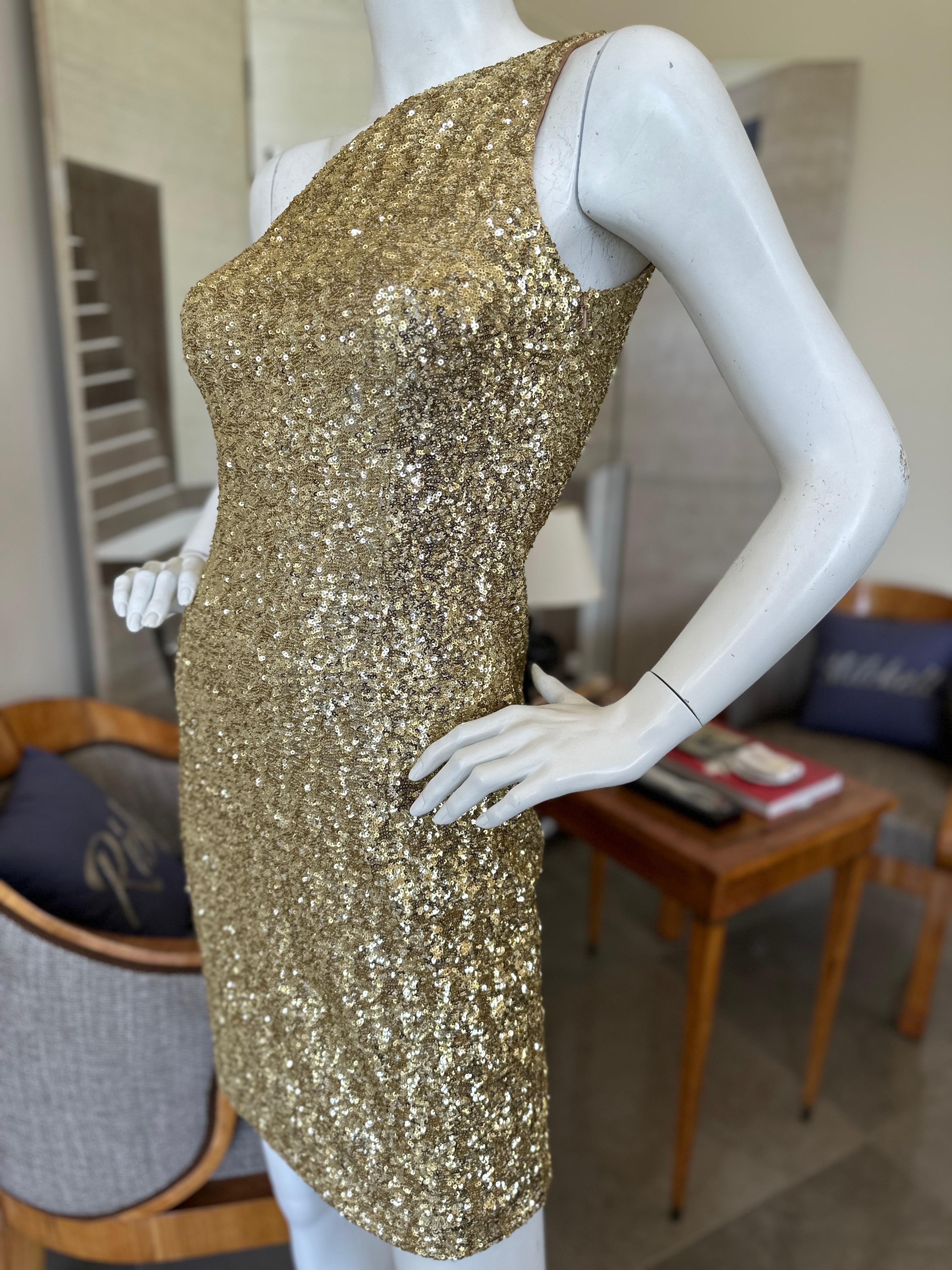 Michael Kors Collection Gold Sequin One Shoulder Mini Dress For Sale 2
