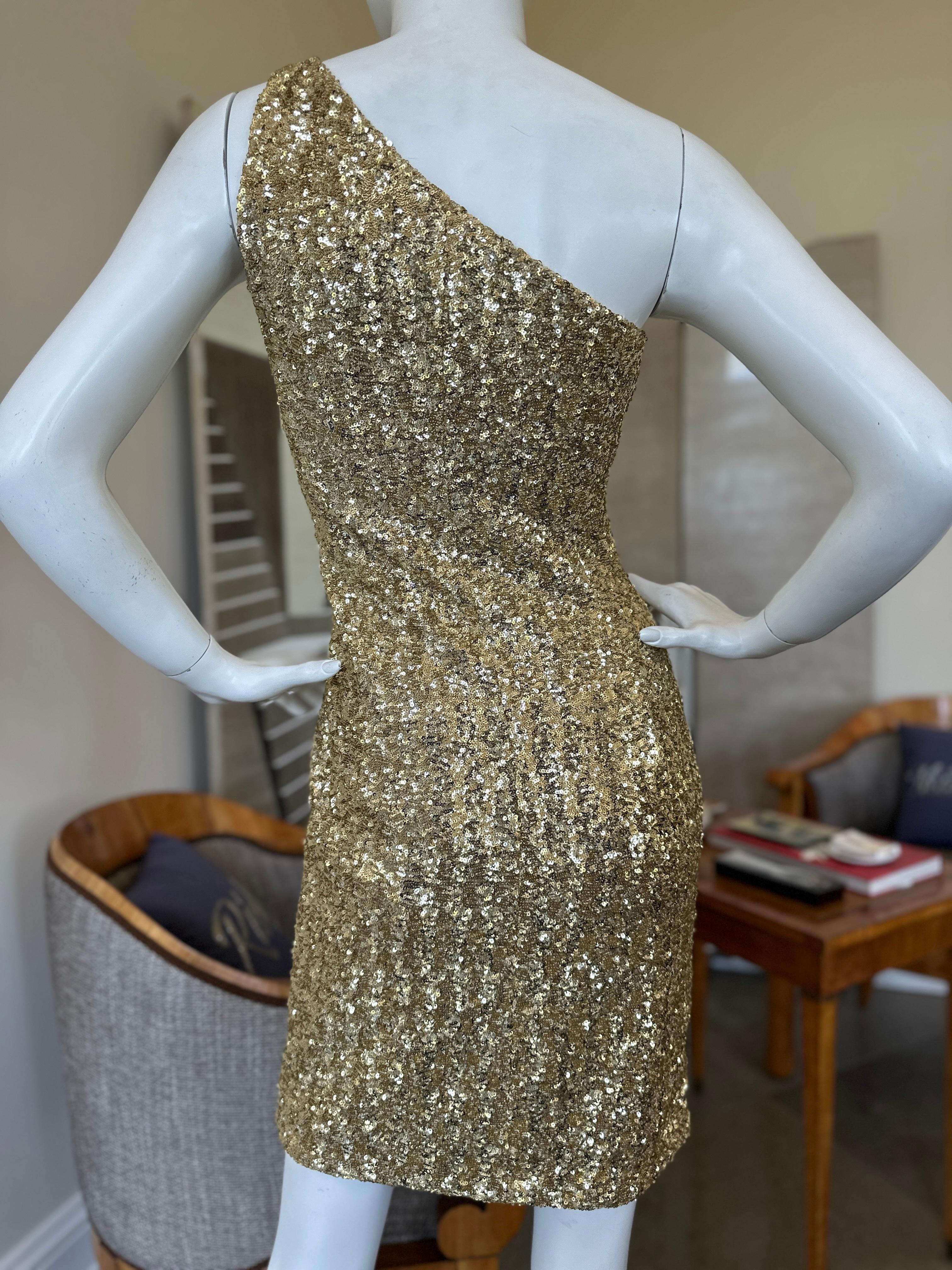 Michael Kors Collection Gold Sequin One Shoulder Mini Dress For Sale 3