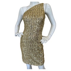 Vintage Michael Kors Collection Gold Sequin One Shoulder Mini Dress