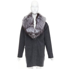 MICHAEL KORS COLLECTION grey fur collar dark grey wool side zip coat