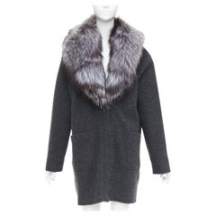 MICHAEL KORS COLLECTION grey fur collar dark grey wool side zip coat