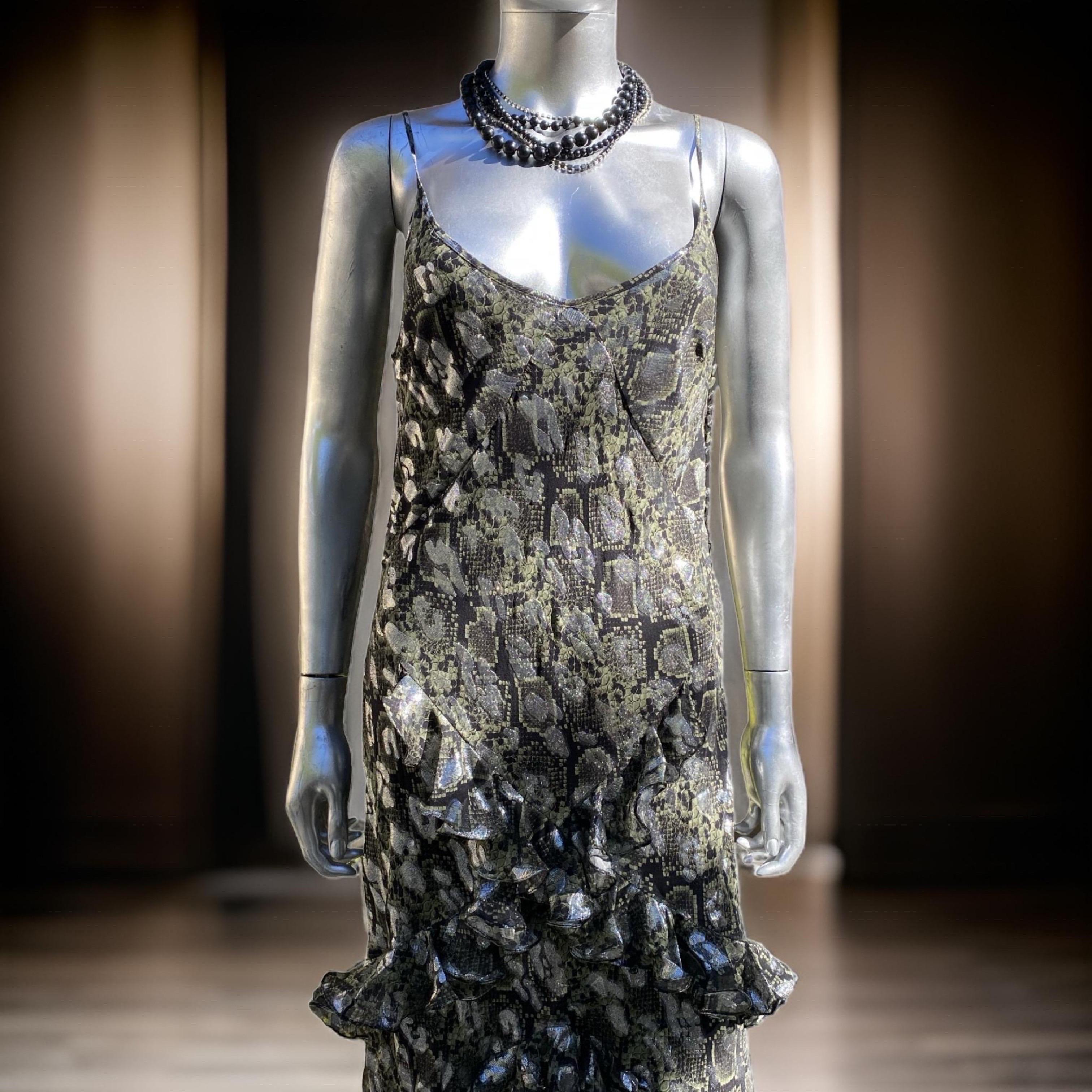 Michael Kors Collection S S S Robe à volants en soie métallisée Taille 6 en vente 4