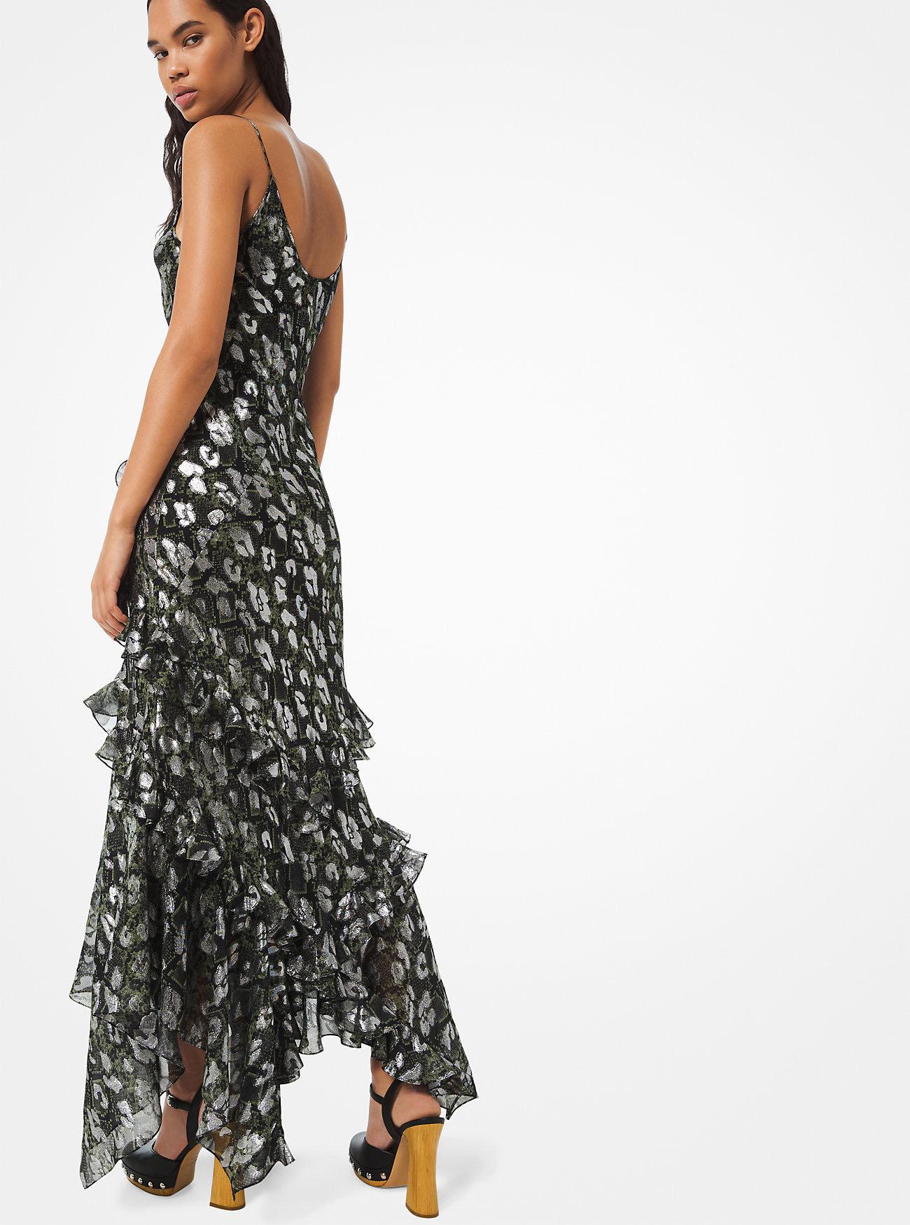 Michael Kors Collection S S S Robe à volants en soie métallisée Taille 6 en vente 6