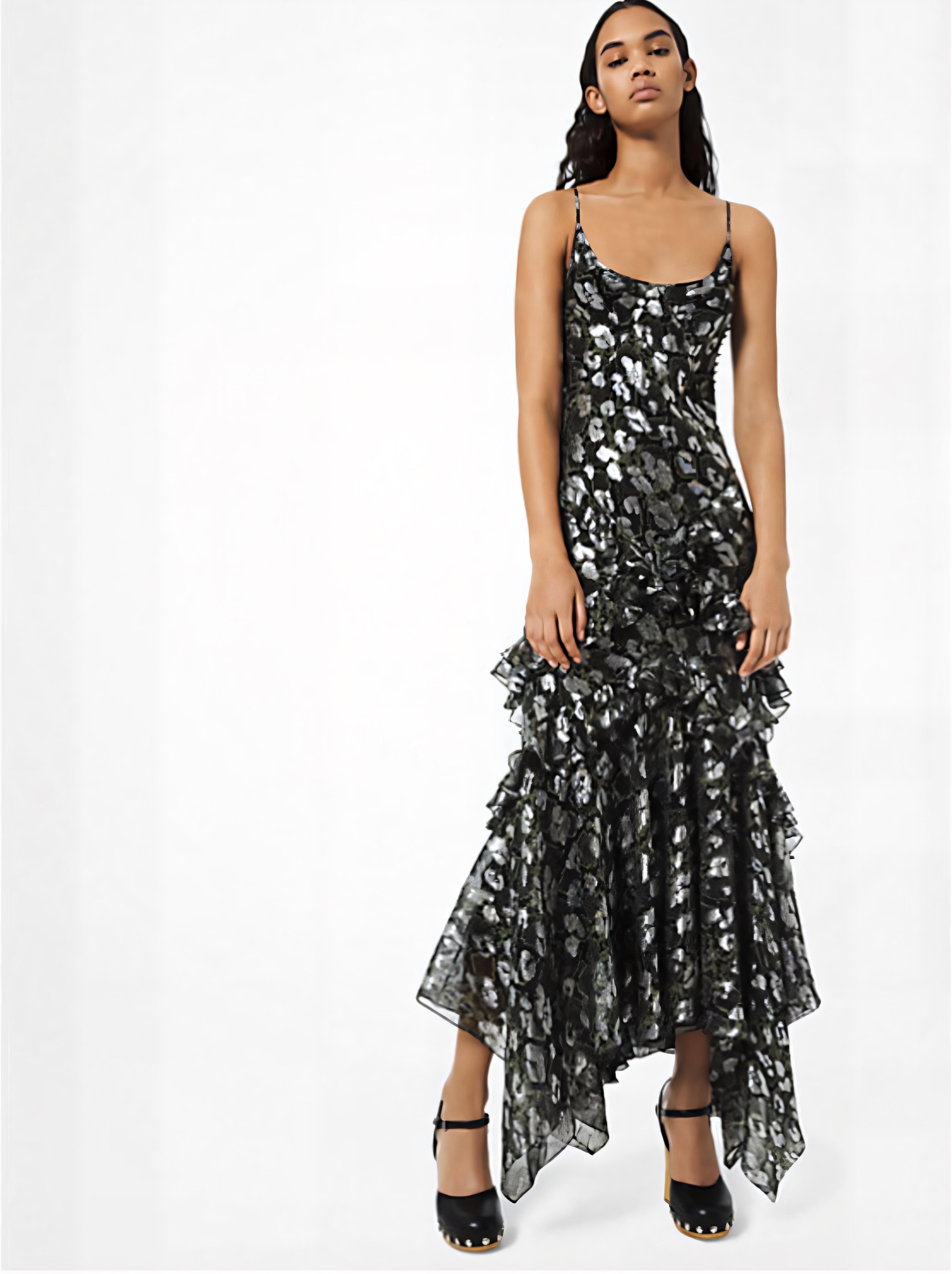 Michael Kors Collection S S S Robe à volants en soie métallisée Taille 6 en vente 8