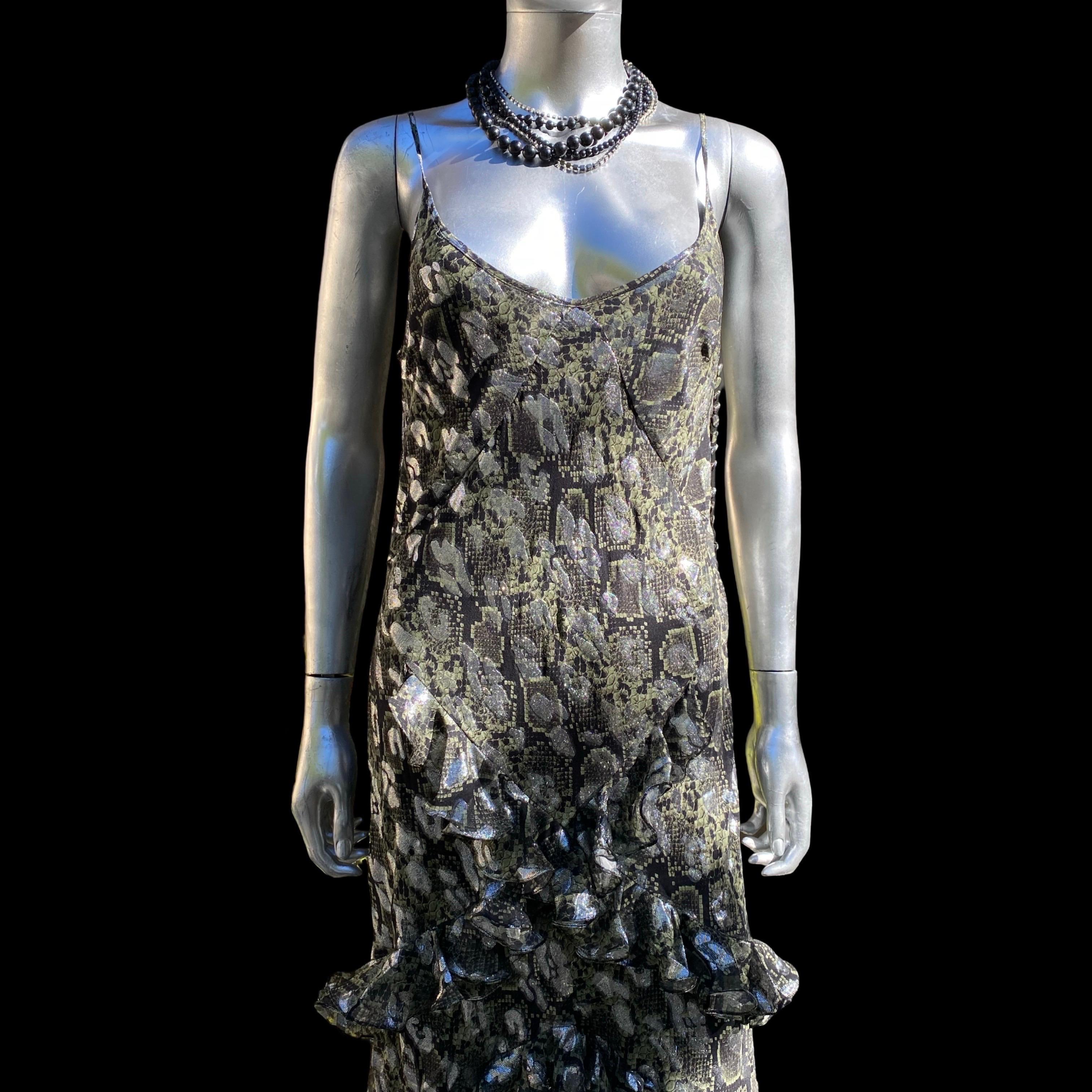 Noir Michael Kors Collection S S S Robe à volants en soie métallisée Taille 6 en vente