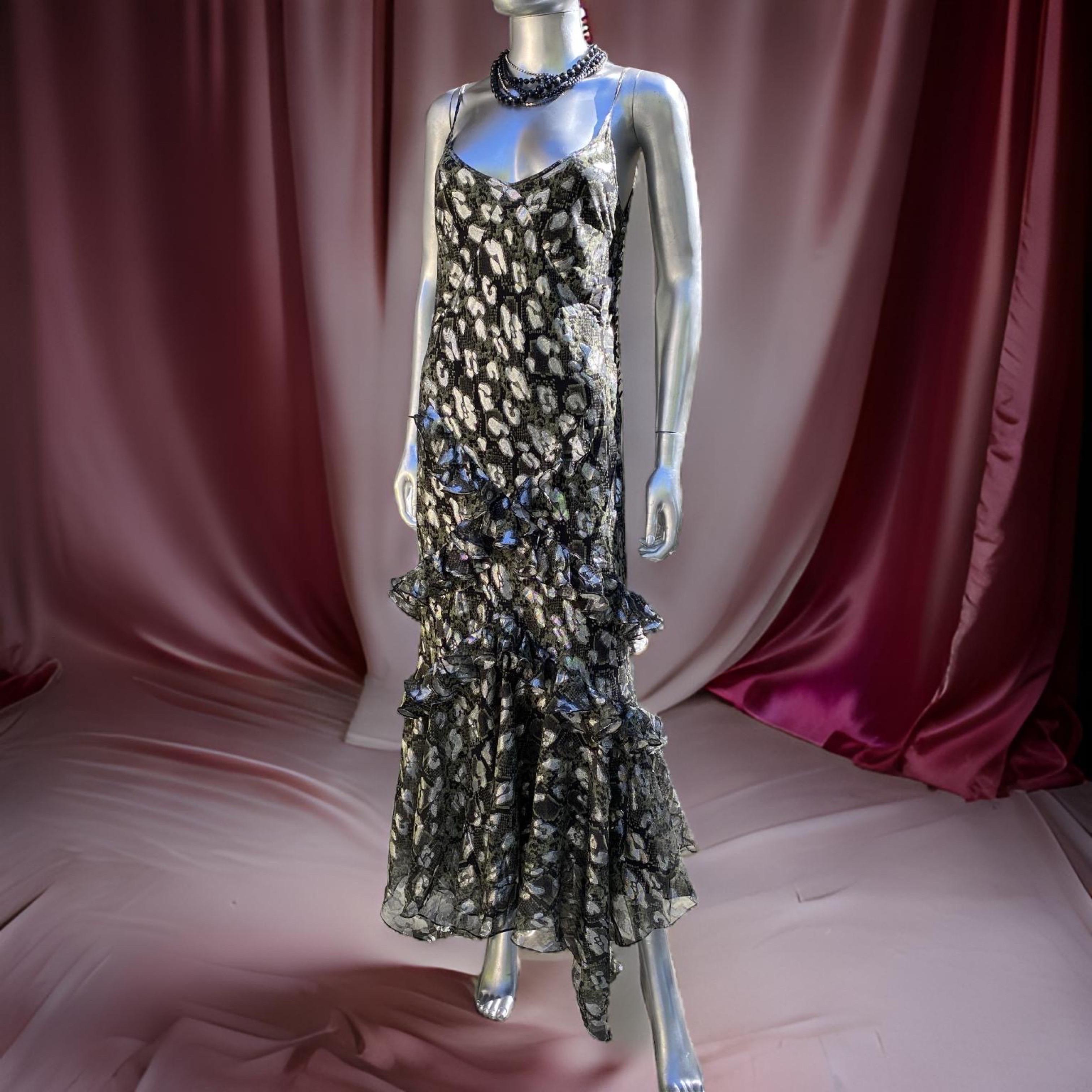 Michael Kors Collection S S S Robe à volants en soie métallisée Taille 6 Bon état - En vente à Palm Desert, CA