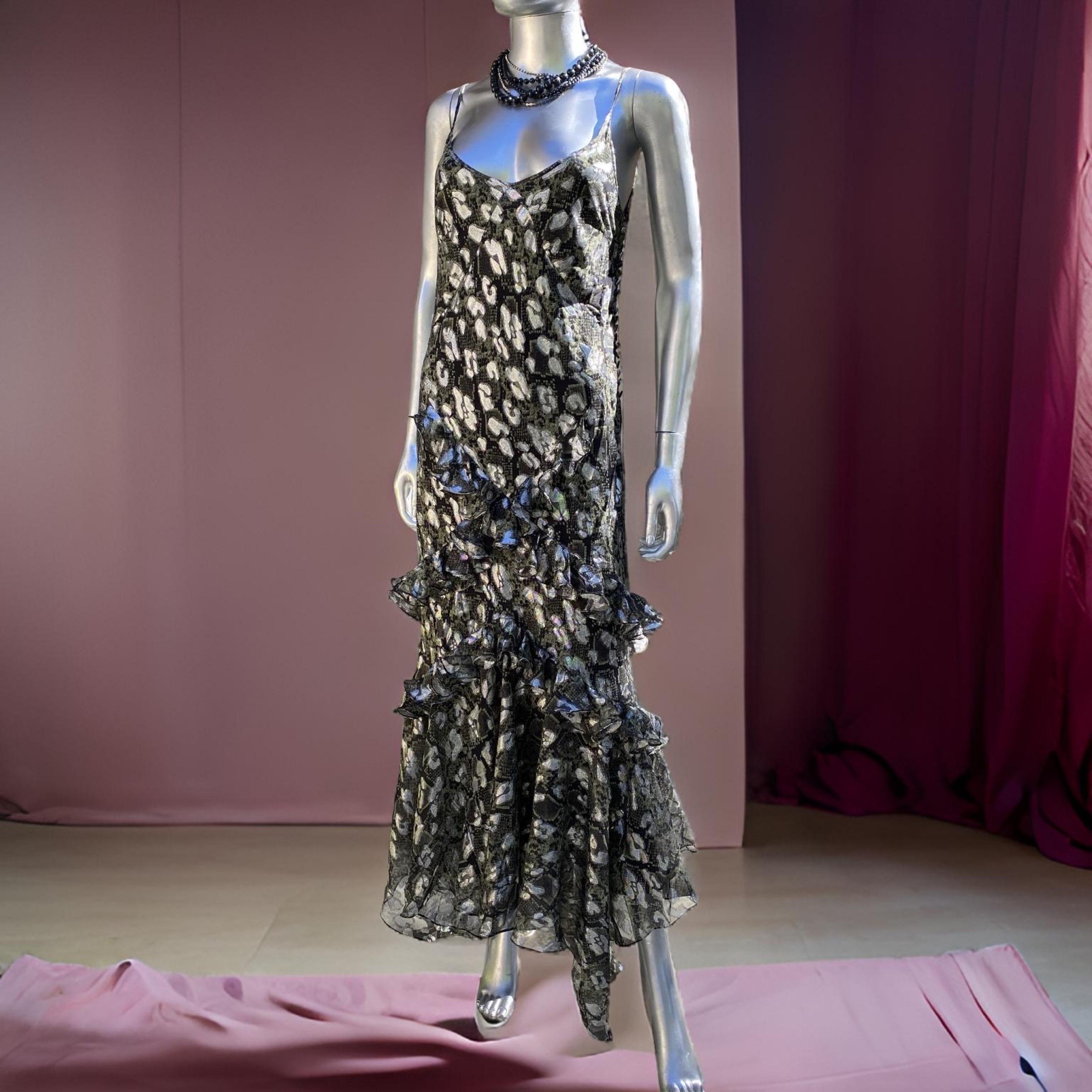 Michael Kors Collection S S S Robe à volants en soie métallisée Taille 6 Pour femmes en vente