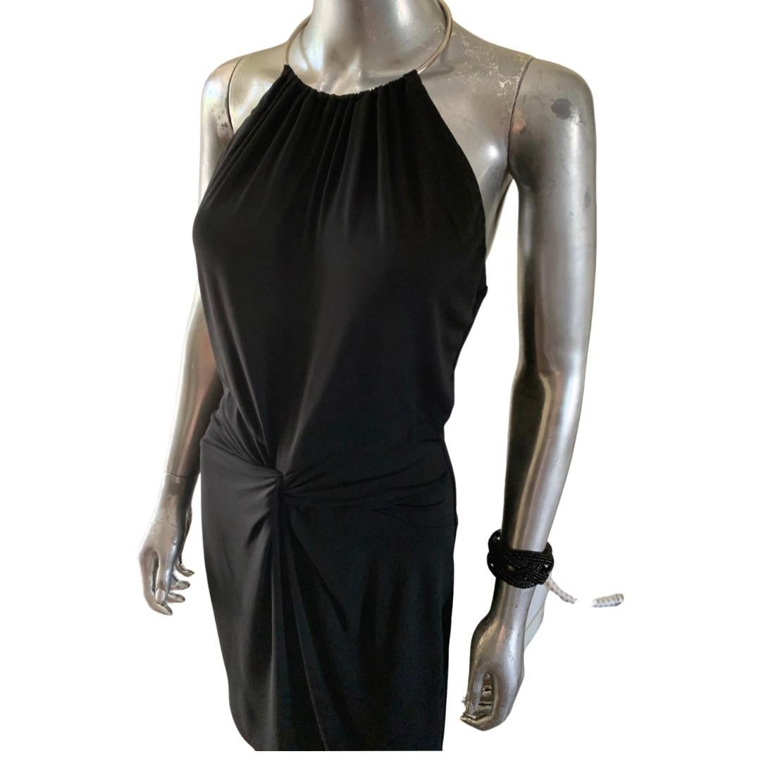 Michael Kors Collection Italy Black Jersey Draped Front Halter Dress Size 4 For Sale 5