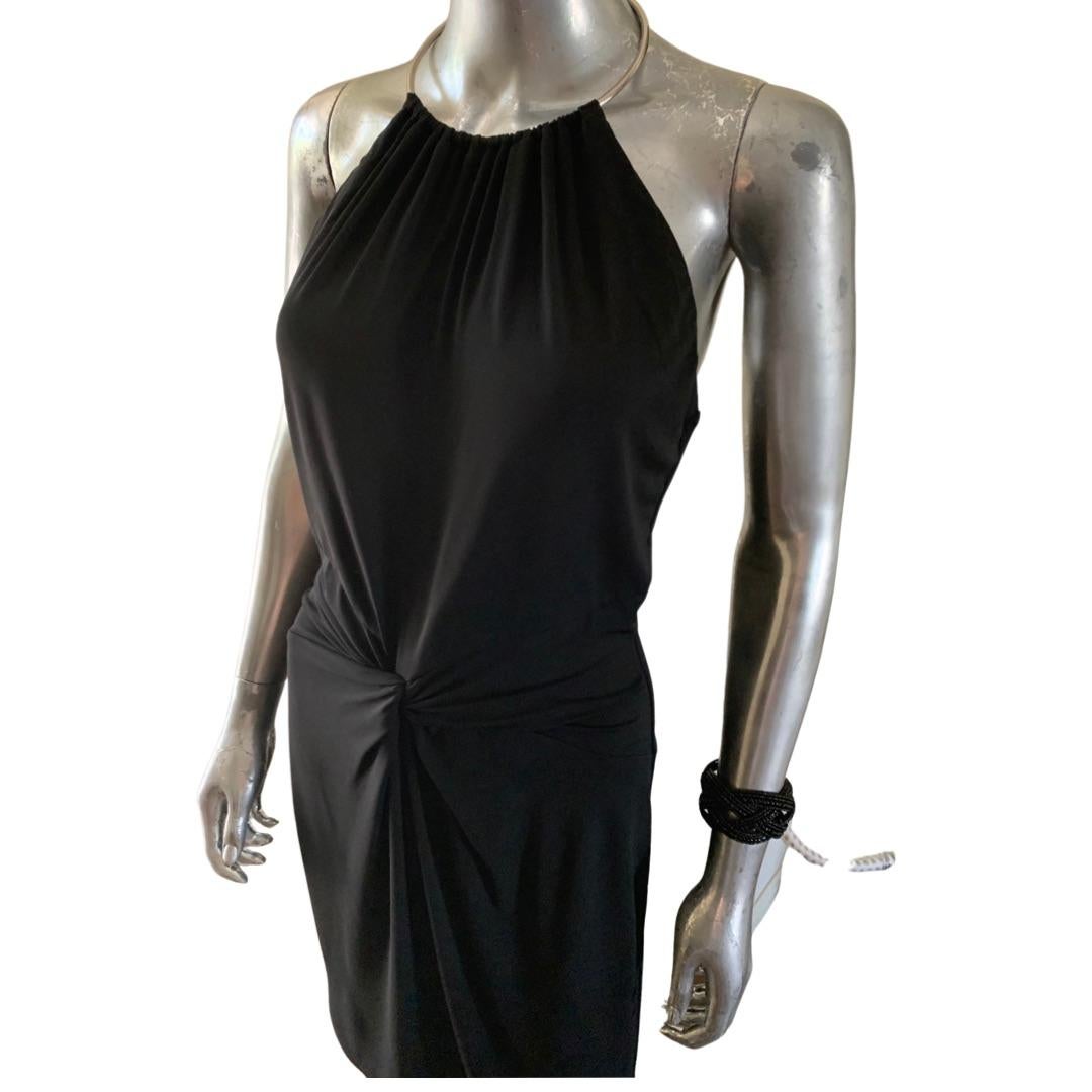 Michael Kors Collection Italy Black Jersey Draped Front Halter Dress Size 4 5