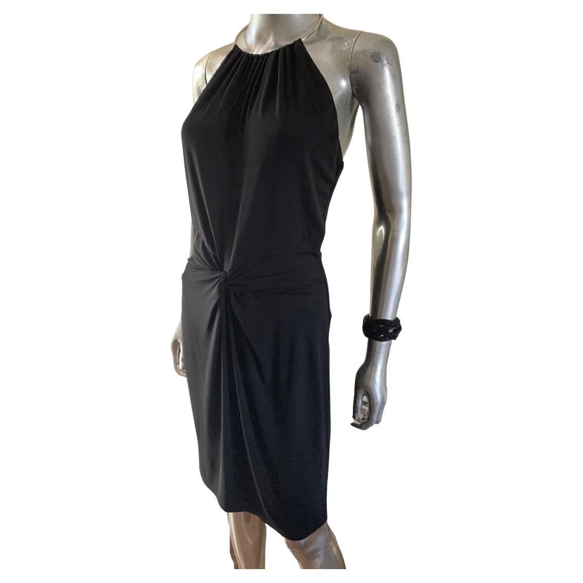 Michael Kors Collection Italy Black Jersey Draped Front Halter Dress Size 4 For Sale