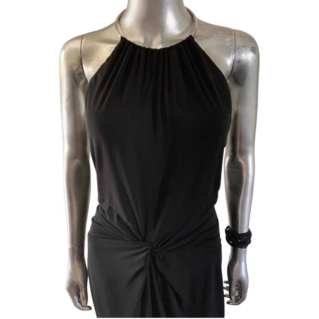 Michael Kors Collection Italy Black Jersey Draped Front Halter Dress Size 4 In Good Condition In Palm Springs, CA