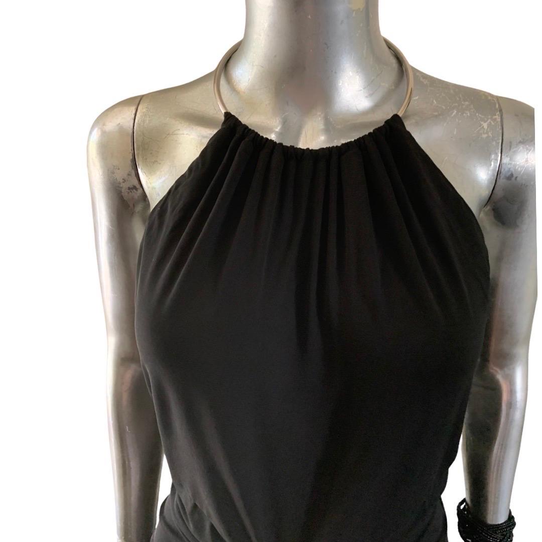 Michael Kors Collection Italy Black Jersey Draped Front Halter Dress Size 4 For Sale 2