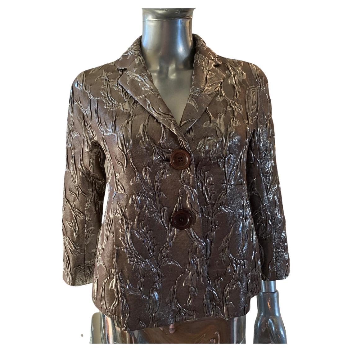 Michael Kors Collection Italy Metallic Embossed Floral Jacket Size 6
