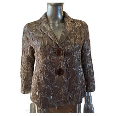 Used Michael Kors Collection Italy Metallic Embossed Floral Jacket Size 6
