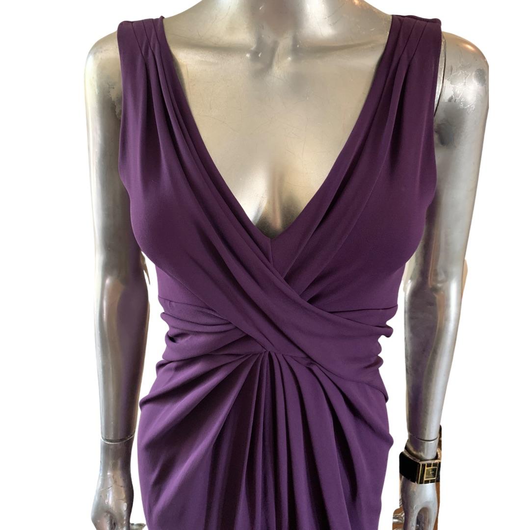 purple draped dress