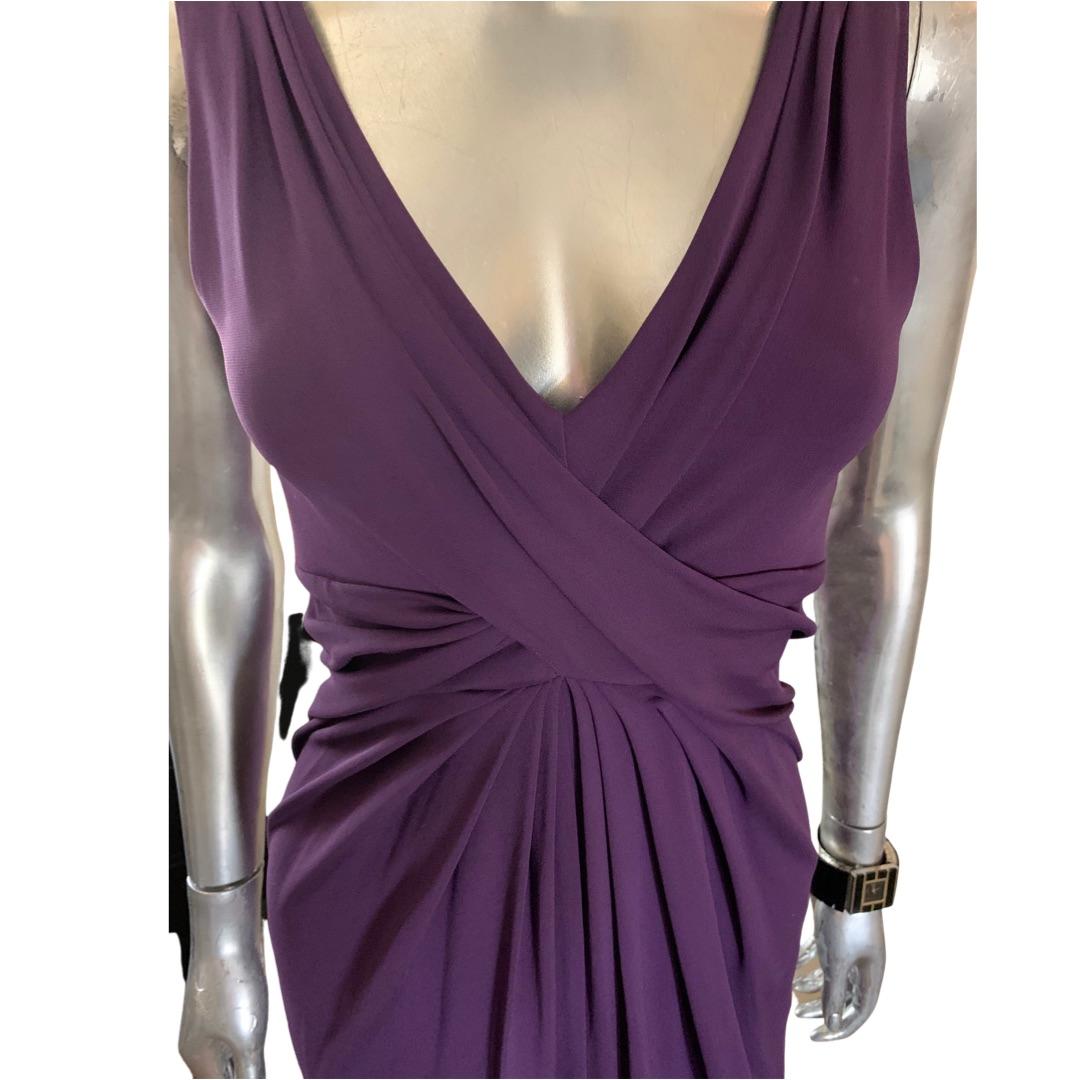 Michael Kors Collection, Italy Purple Jersey Halter Draped Dress Size 4 In Good Condition For Sale In Palm Springs, CA