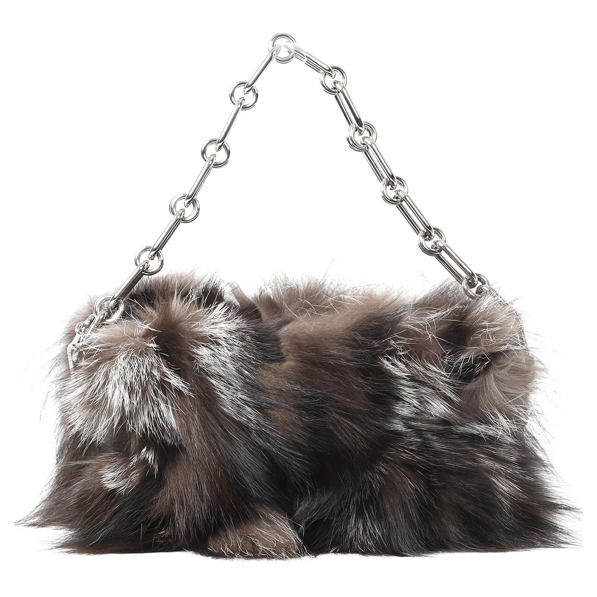Michael Kors Collection Julie Lg Camera Fox Fur And Leather Shoulder Bag For Sale