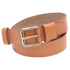 MICHAEL KORS COLLECTION Leather Belt Tan Medium Width Silver Buckle Sz S NEW