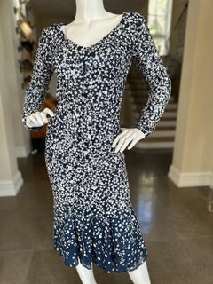 Michael Kors Collection Long Sleeve Blue Dress with Flower Sequin Details