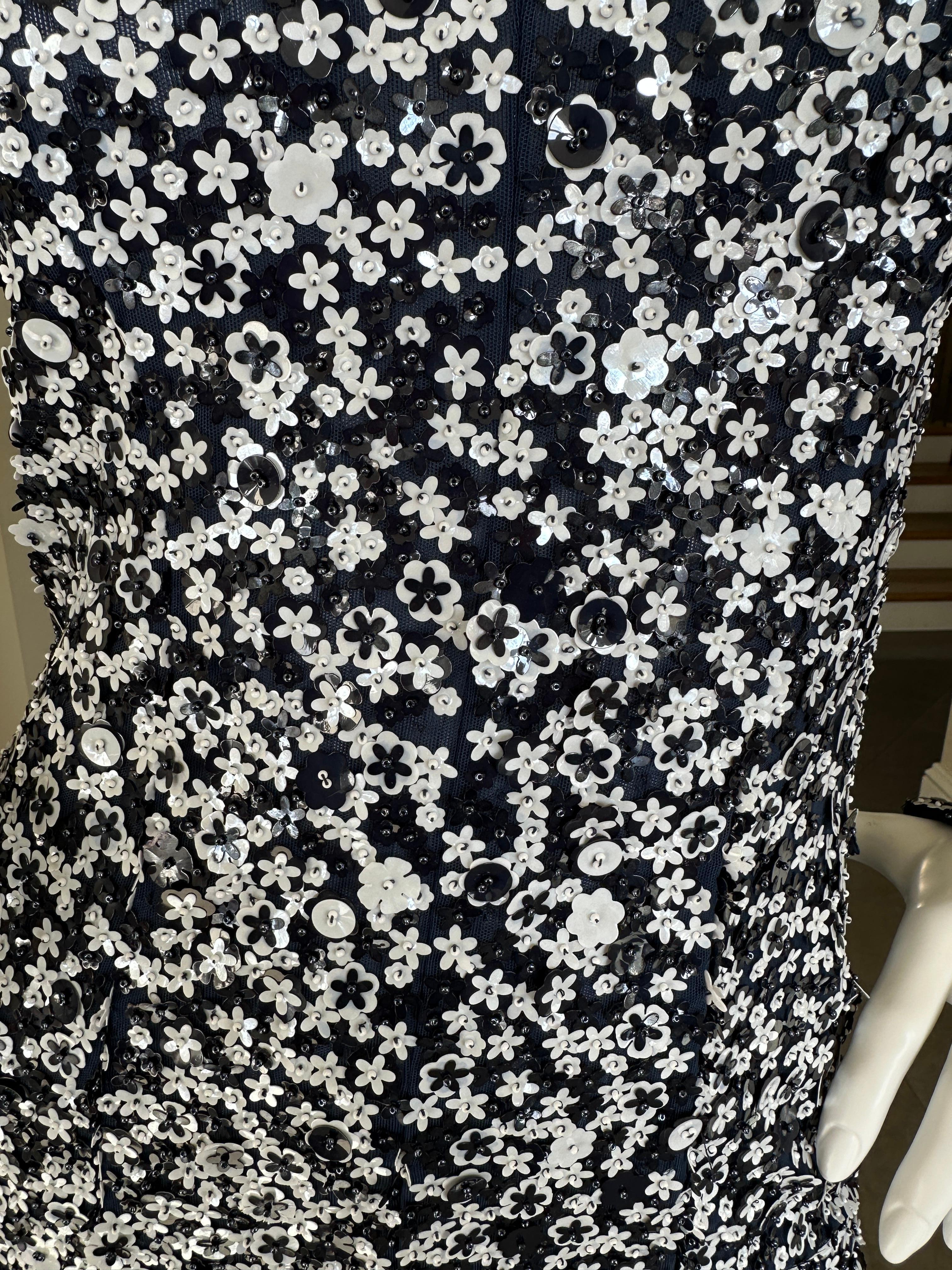 Michael Kors Collection Long Sleeve Blue Dress with Flower Sequin Details For Sale 1