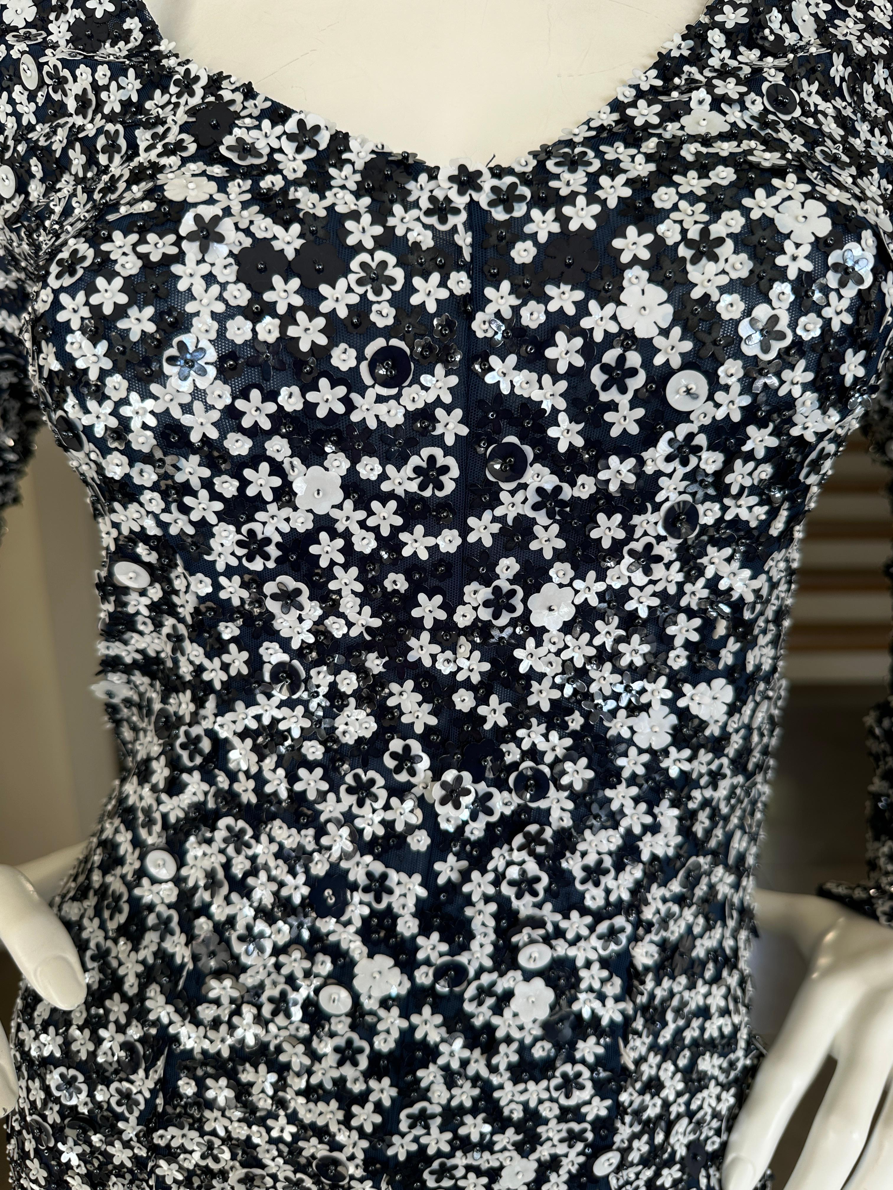 Michael Kors Collection Long Sleeve Blue Dress with Flower Sequin Details For Sale 2